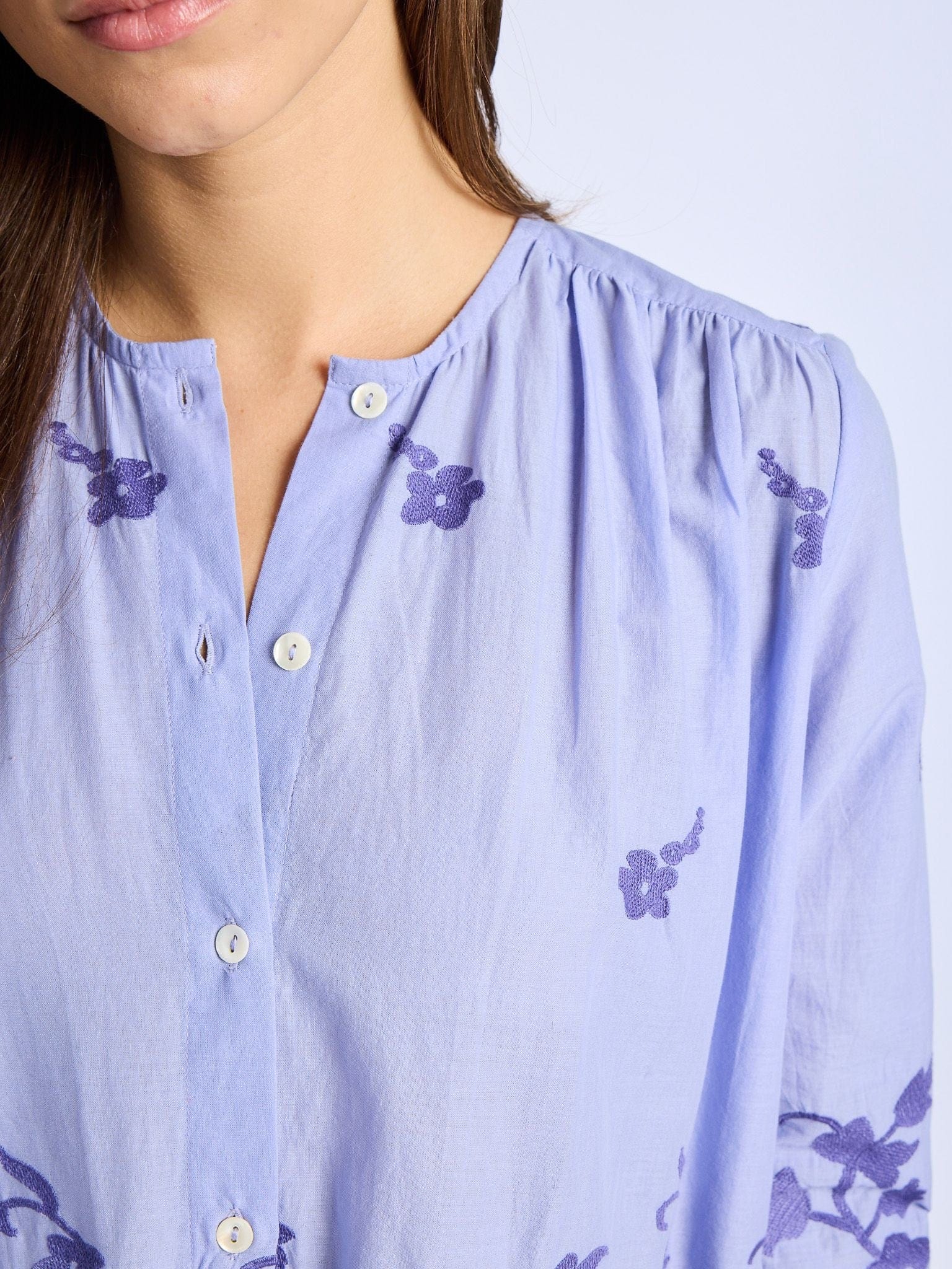 MILLE Clothing Florian Top in Periwinkle Embroidery