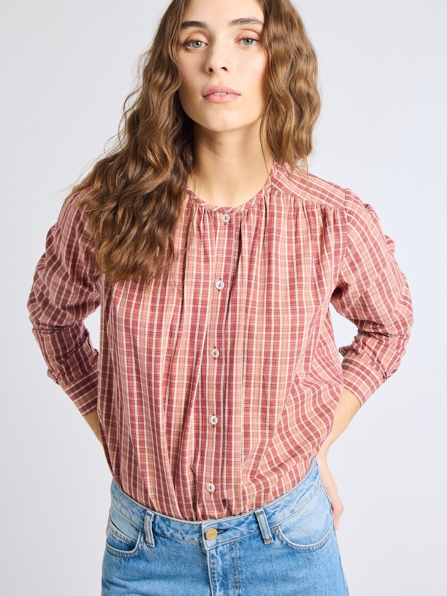MILLE Clothing Florian Top in Rose Plaid