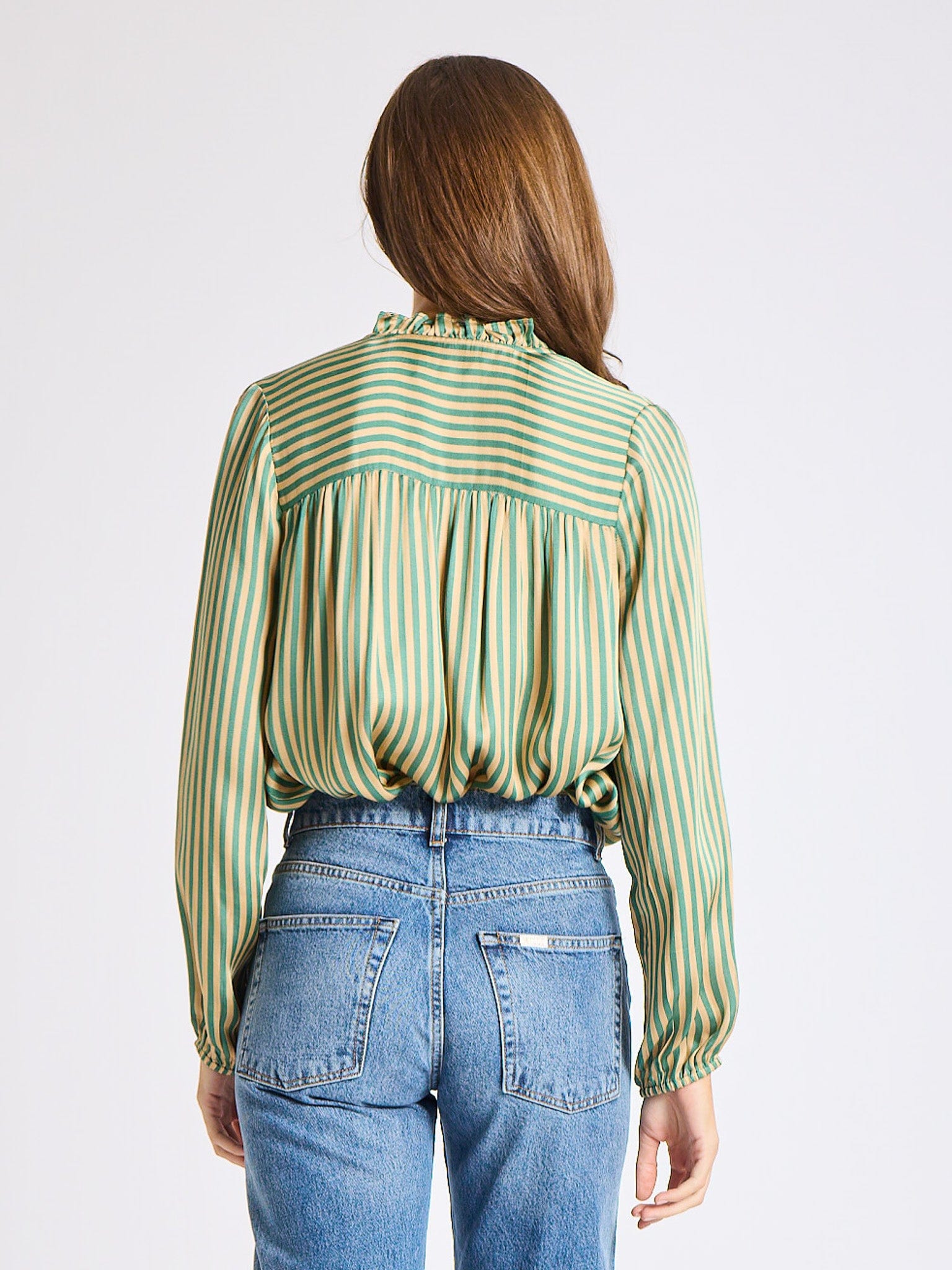 MILLE Clothing Francesca Top in Almond & Green Stripe