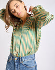 MILLE Clothing Francesca Top in Almond & Green Stripe