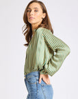 MILLE Clothing Francesca Top in Almond & Green Stripe