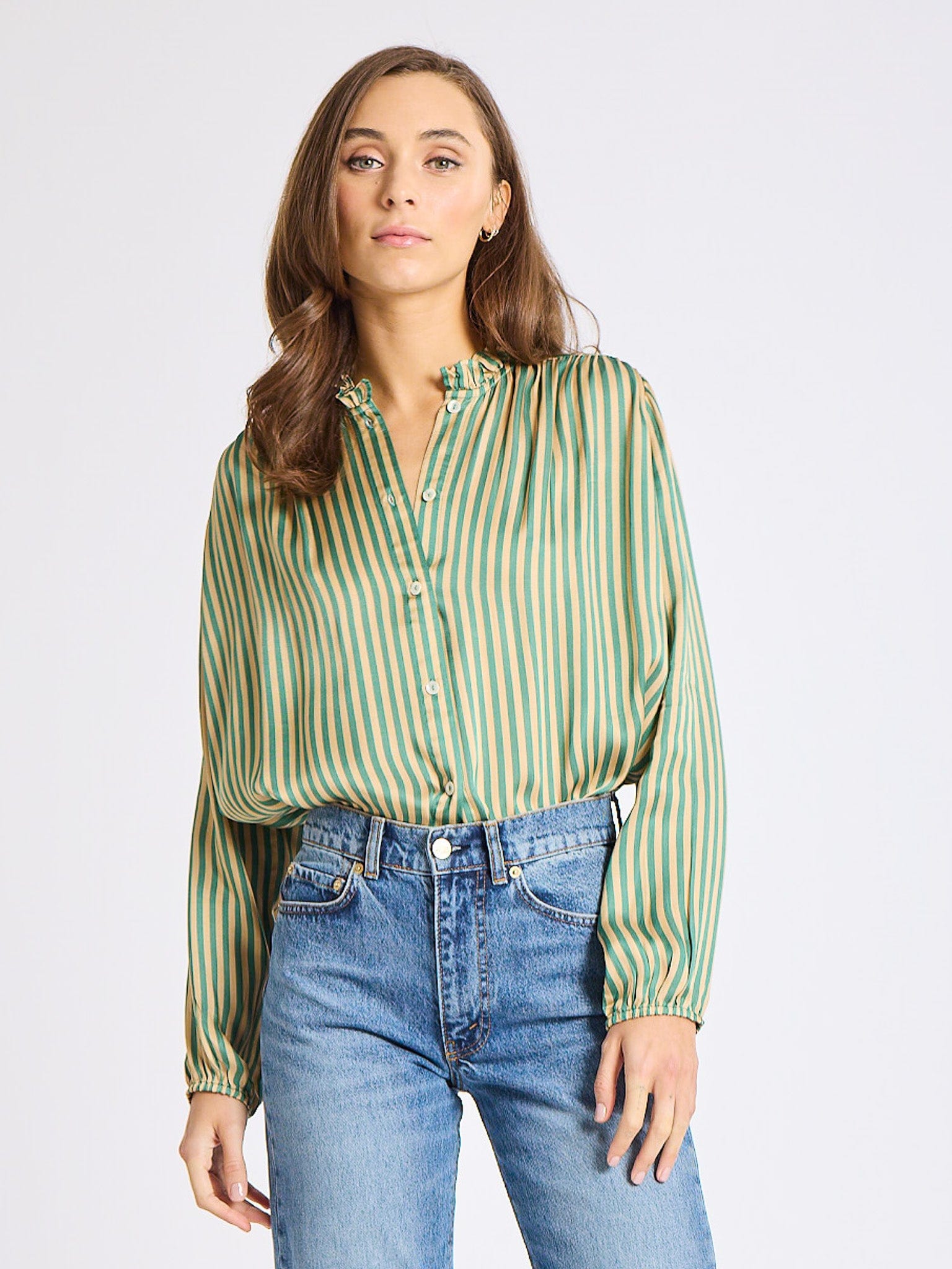 MILLE Clothing Francesca Top in Almond & Green Stripe