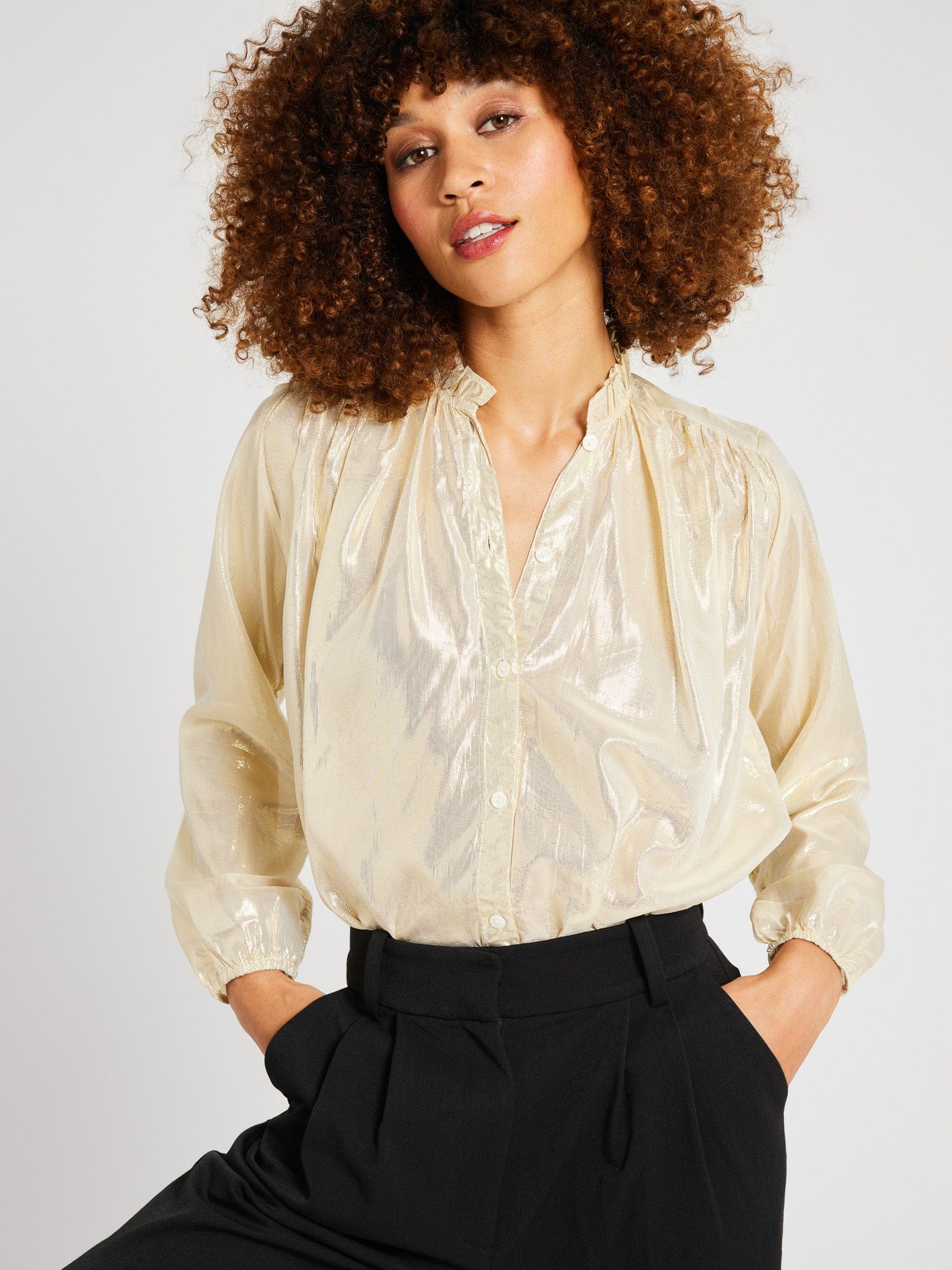MILLE Clothing Francesca Top in Gold Lamé