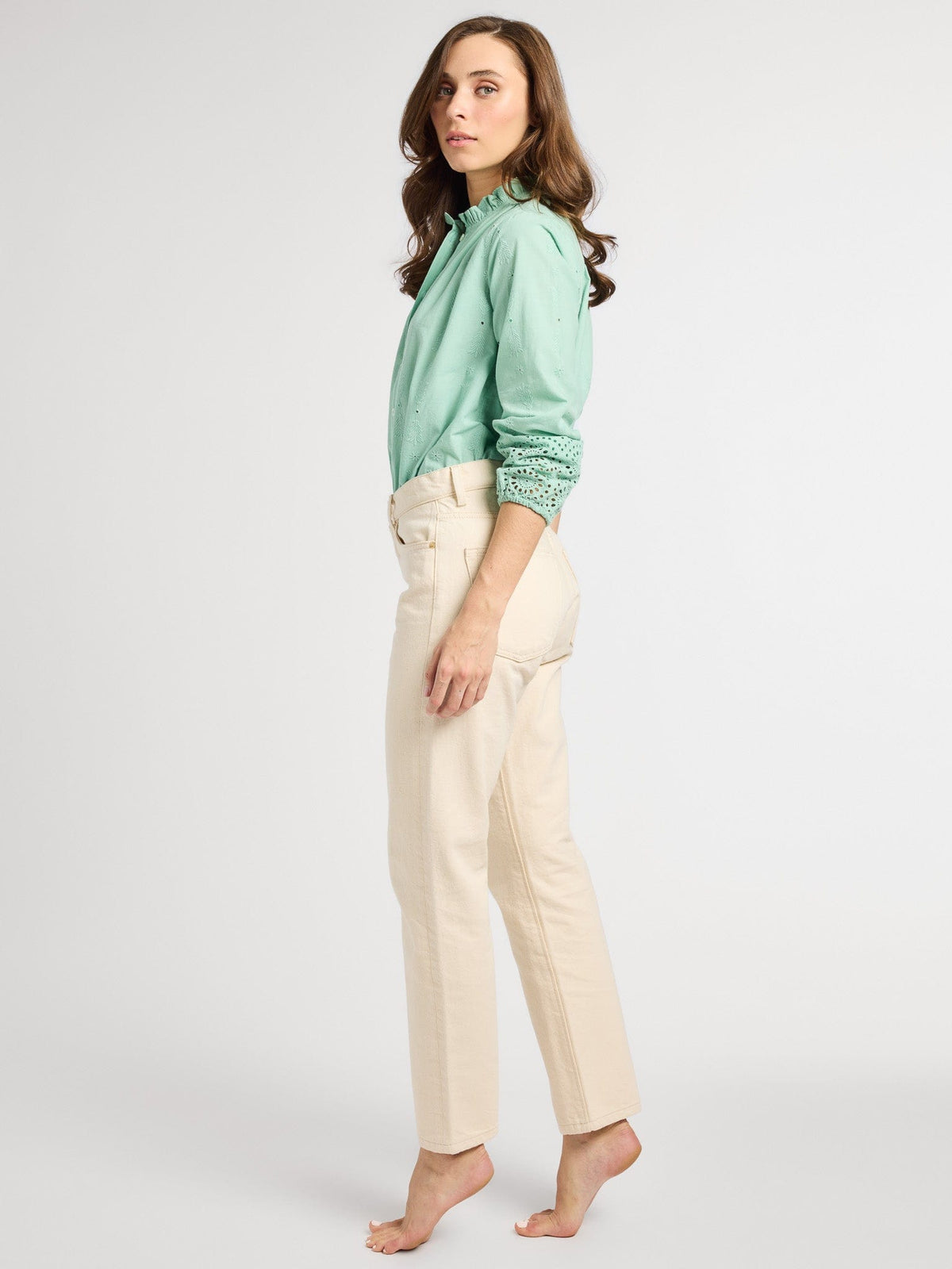 Francesca Top in Pistachio Eyelet — The cut