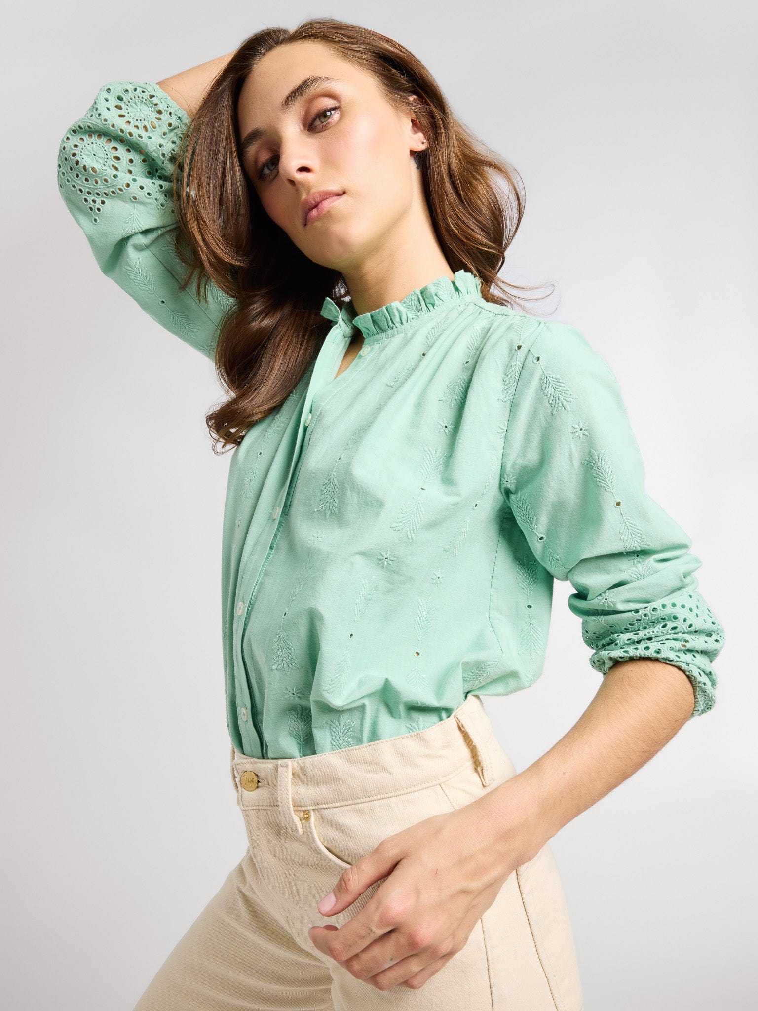 MILLE Clothing Francesca Top in Pistachio Eyelet