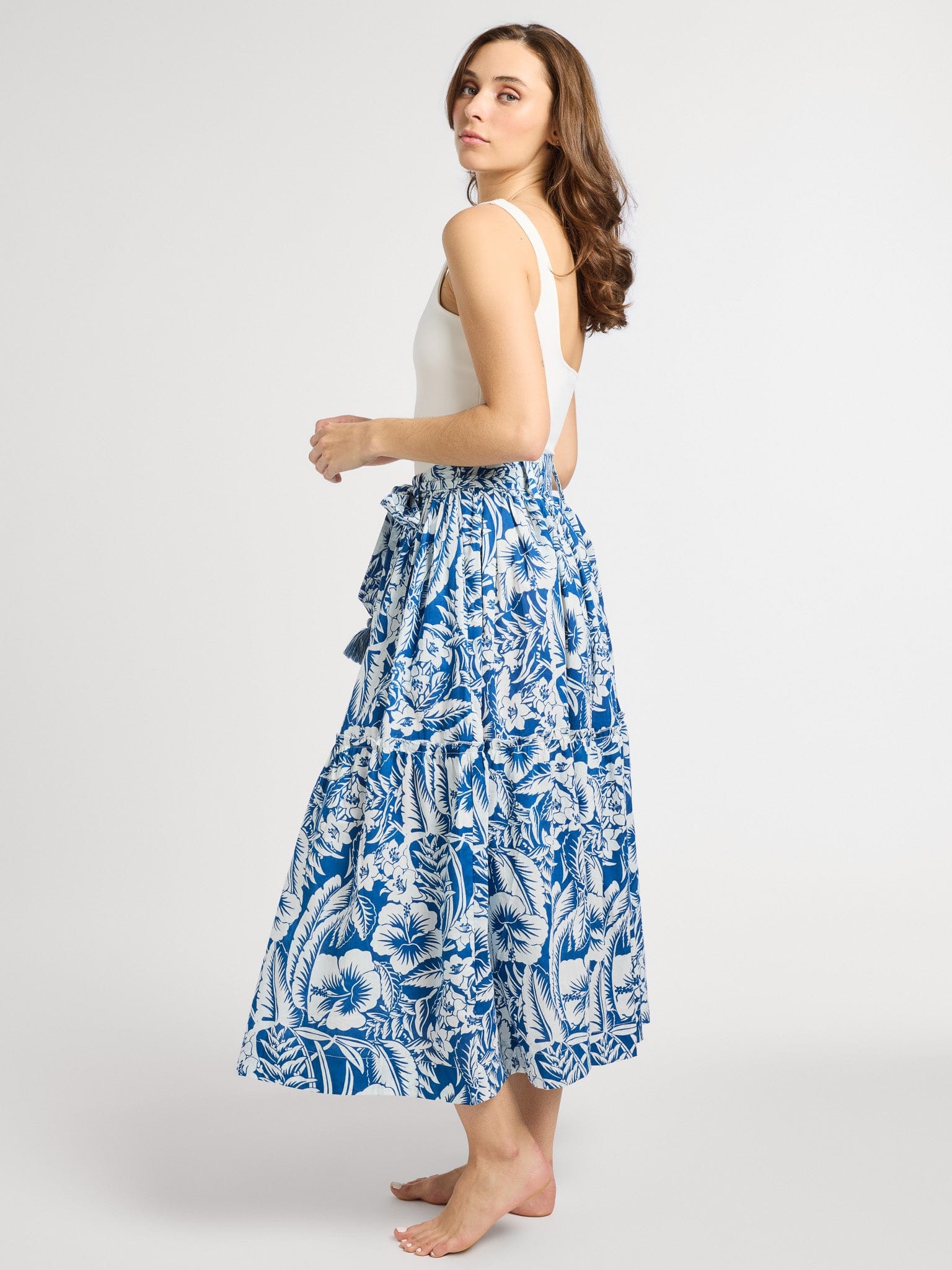 MILLE Clothing Françoise Skirt in Blue Hibiscus