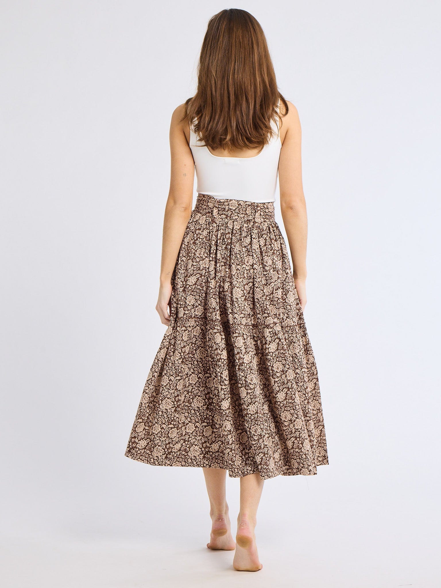 Françoise Skirt in Cocoa Floral | MILLE – Full Length Belted