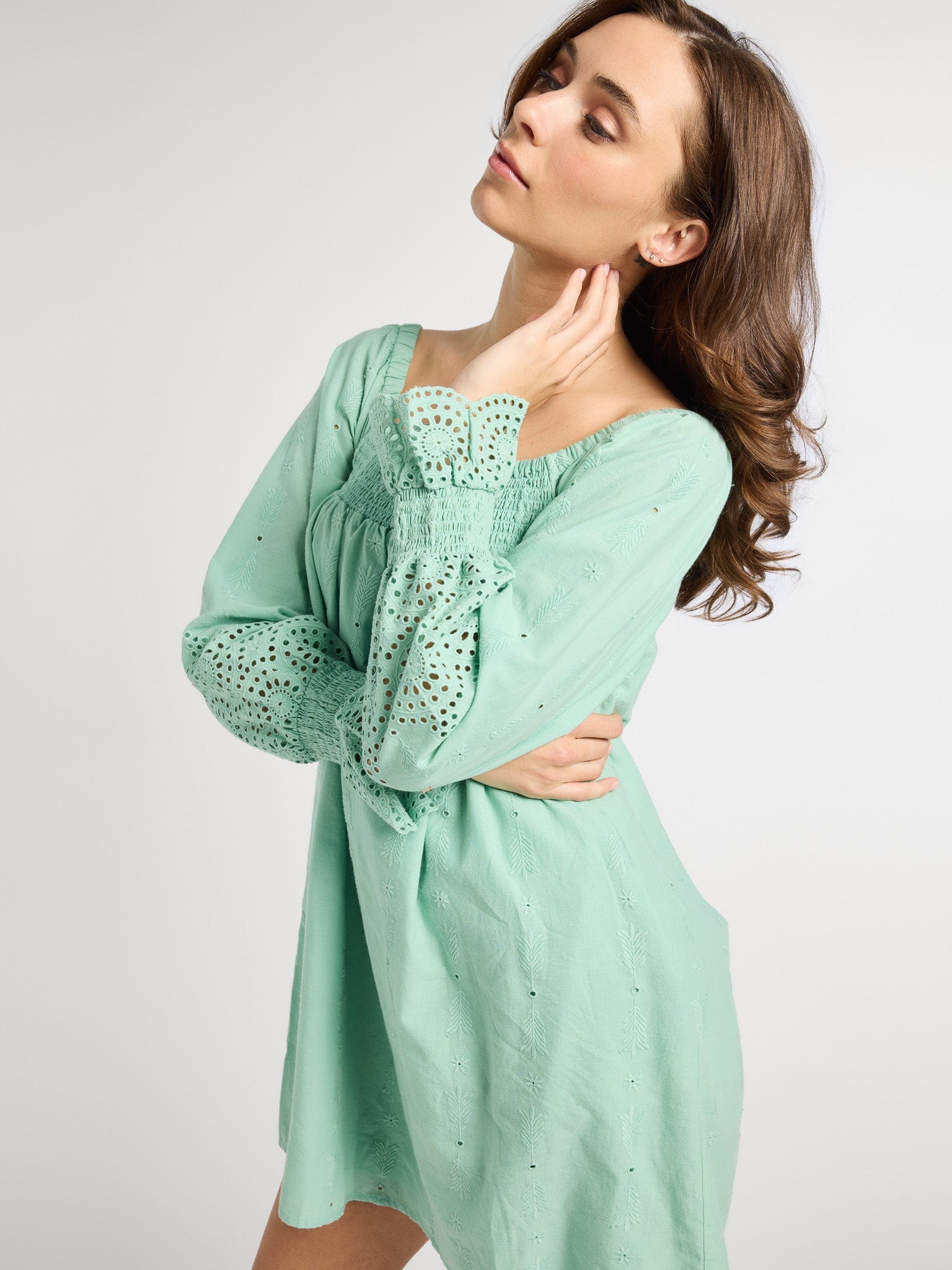 MILLE Clothing Gabriette Dress in Pistachio Eyelet