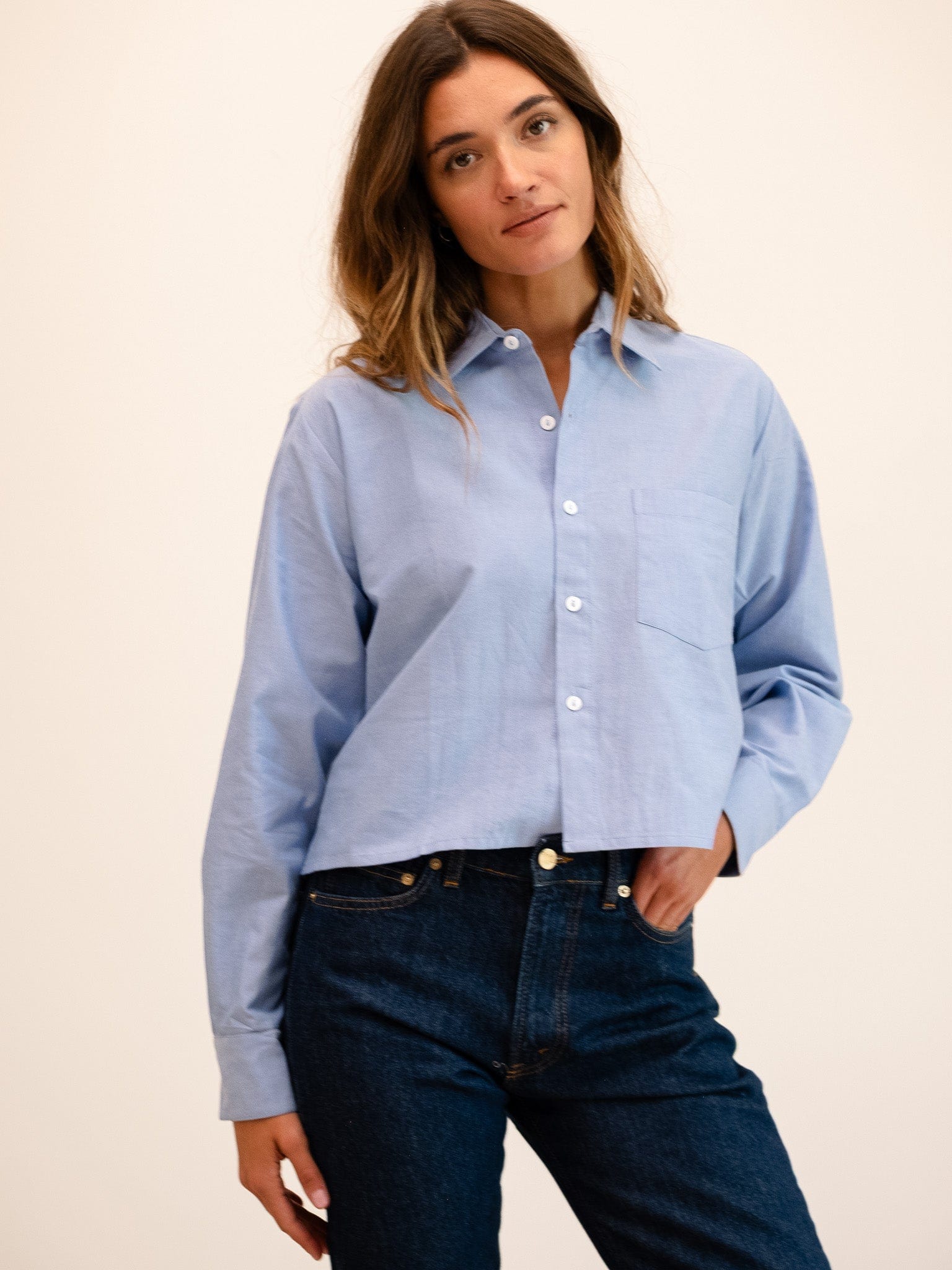 MILLE Clothing Gia Top in Blue Oxford