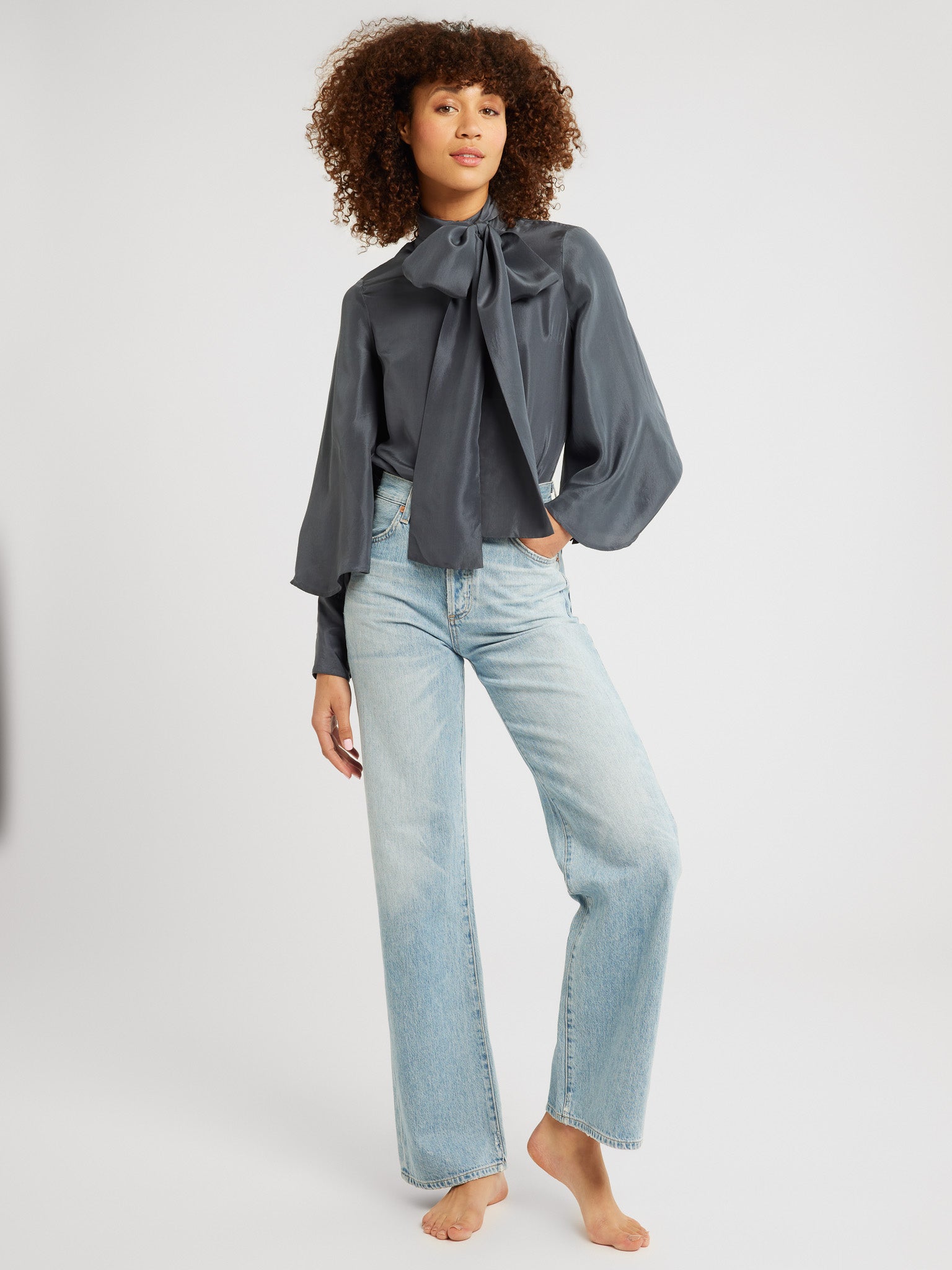 MILLE Clothing Gigi Top in Navy Washed Silk