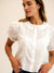 MILLE Harriet Top in White – puffed sleeve pintuck button-down, front view