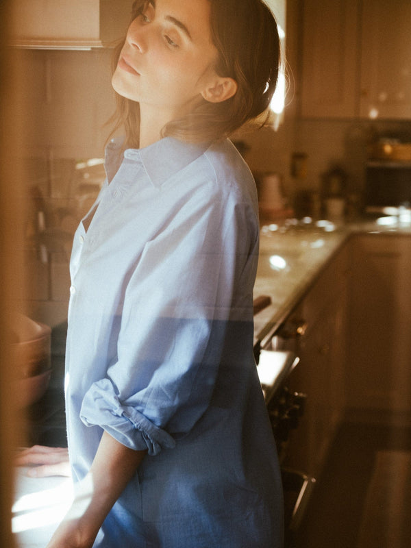 Holly Mini Dress in Blue Oxford — view 14