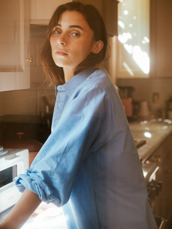 Holly Mini Dress in Blue Oxford — view 12