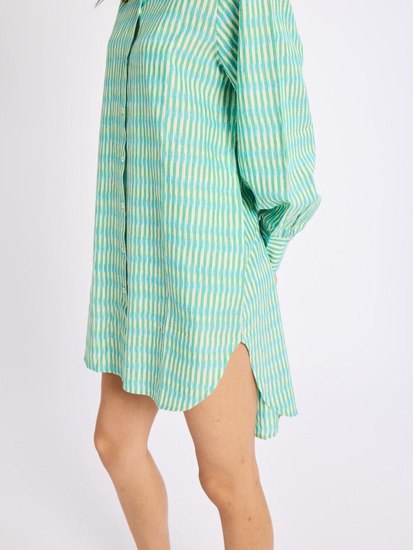 Holly Mini Dress in Green & Blue Ikat — view 4