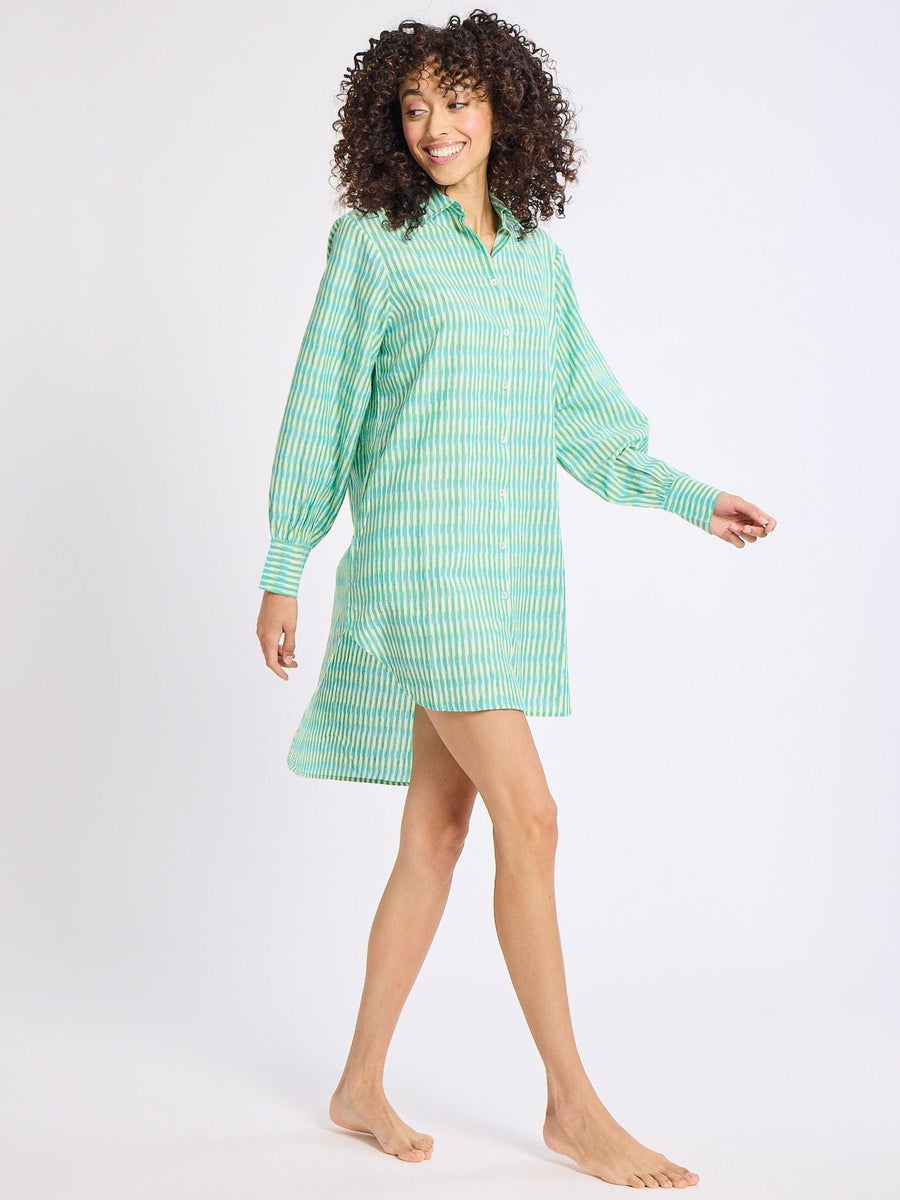 Holly Mini Dress in Green & Blue Ikat — alternate view