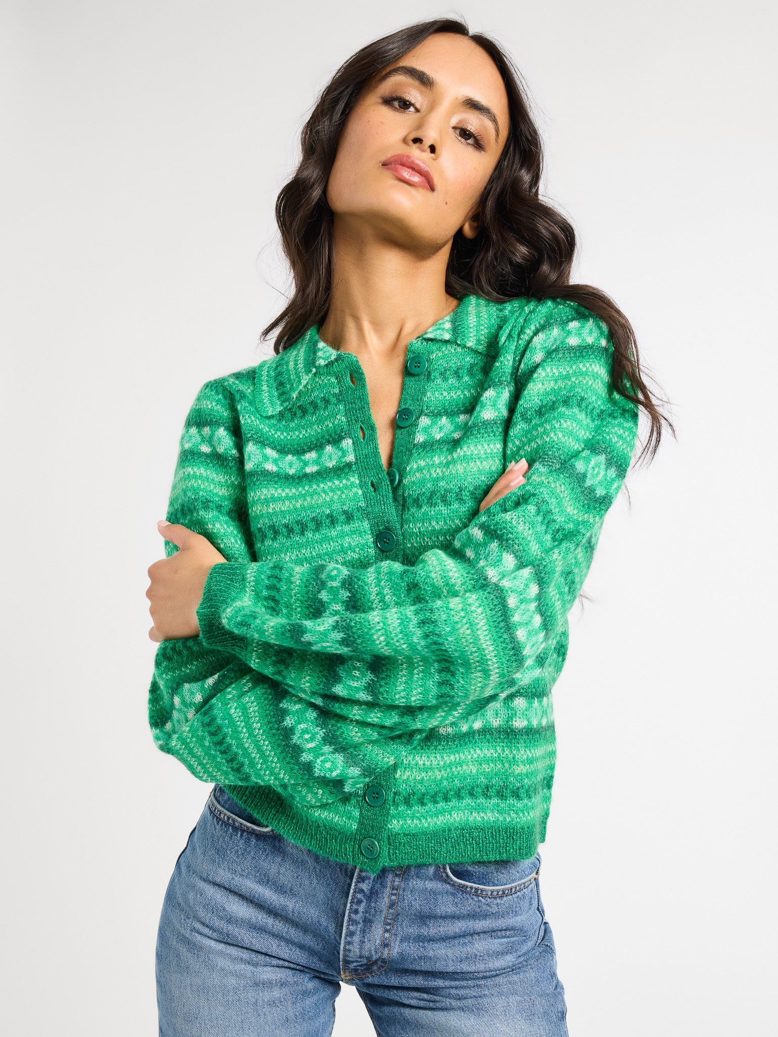 MILLE Clothing Irene Cardigan in Kelly Fairisle