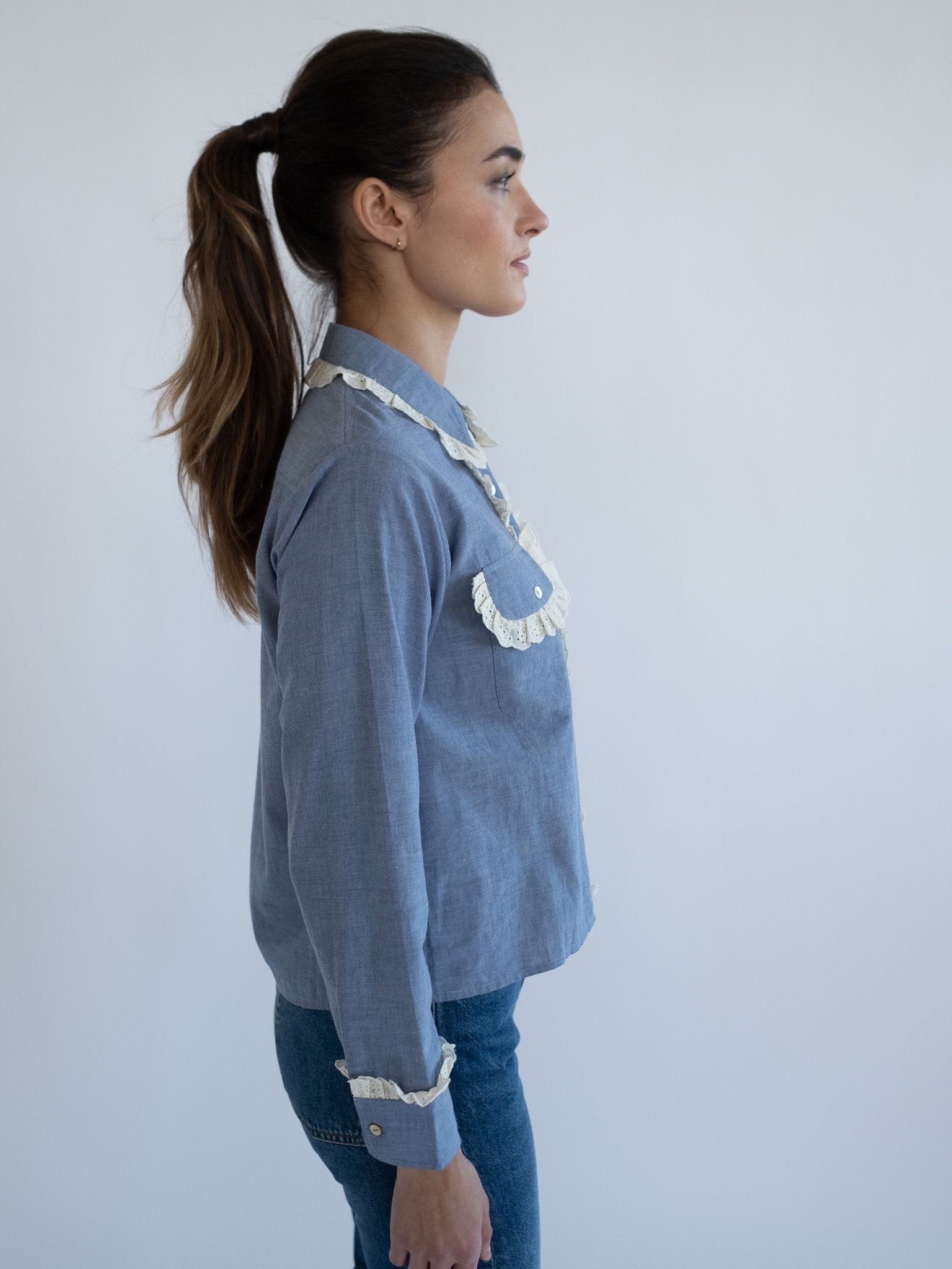 MILLE Clothing Irene Top in Chambray &amp; Lace