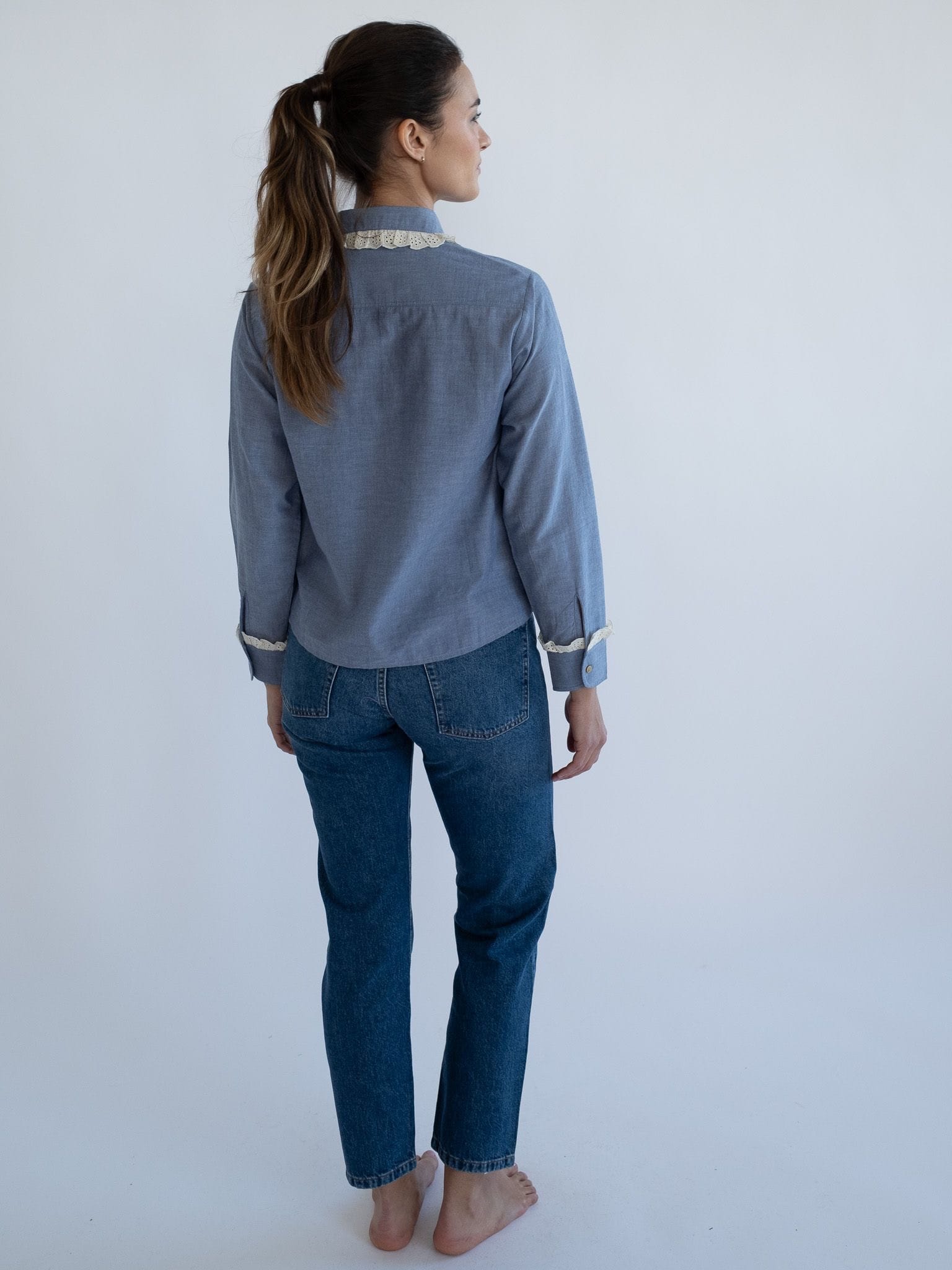 MILLE Clothing Irene Top in Chambray &amp; Lace
