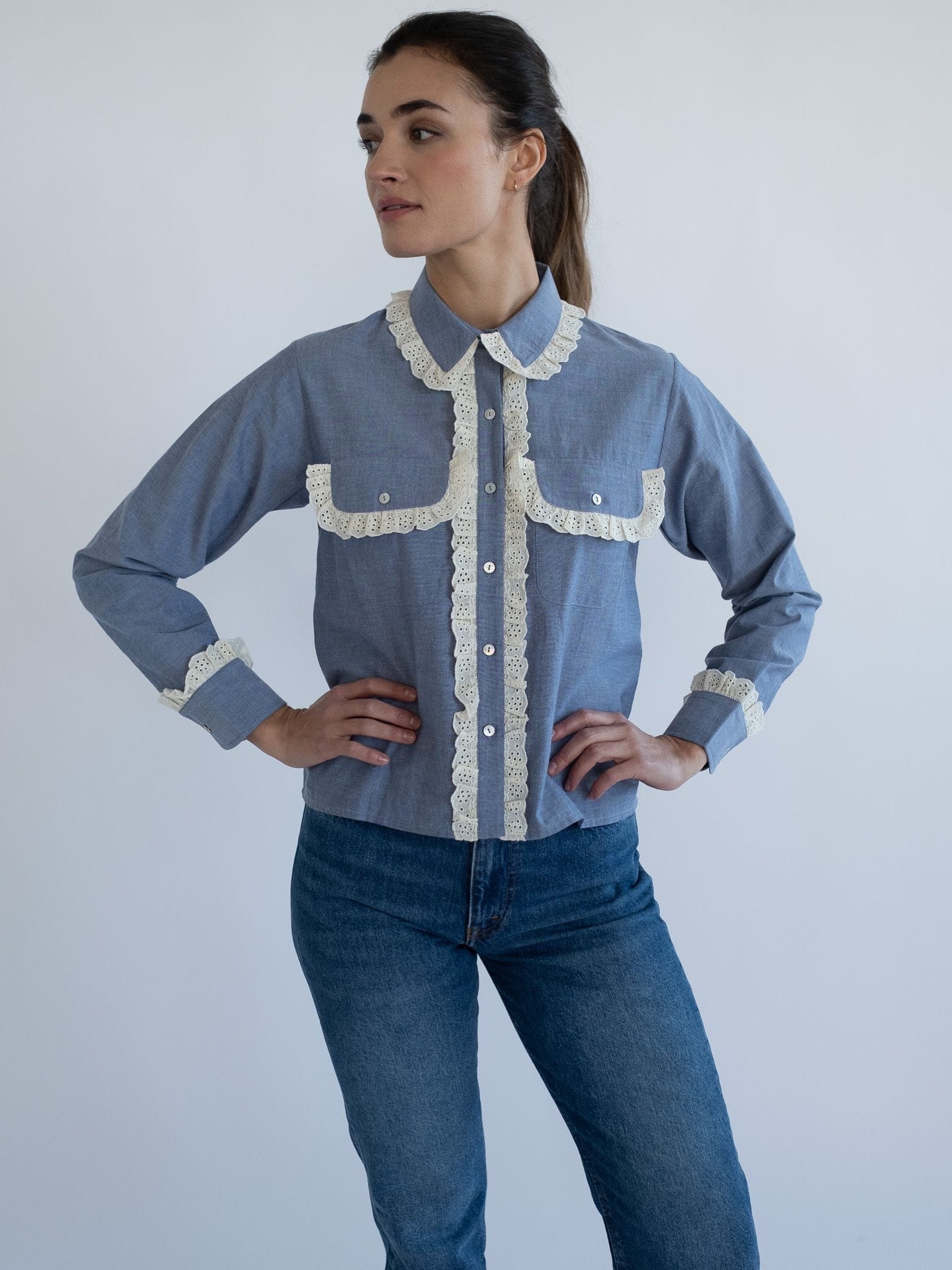MILLE Clothing Irene Top in Chambray & Lace