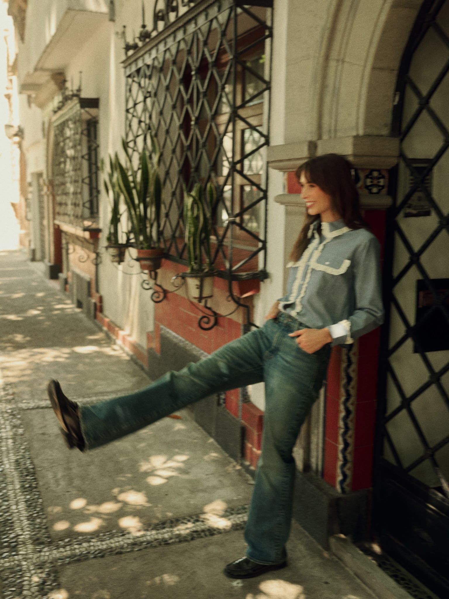 MILLE Clothing Irene Top in Chambray & Lace