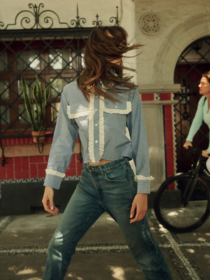Irene Top in Chambray & Lace