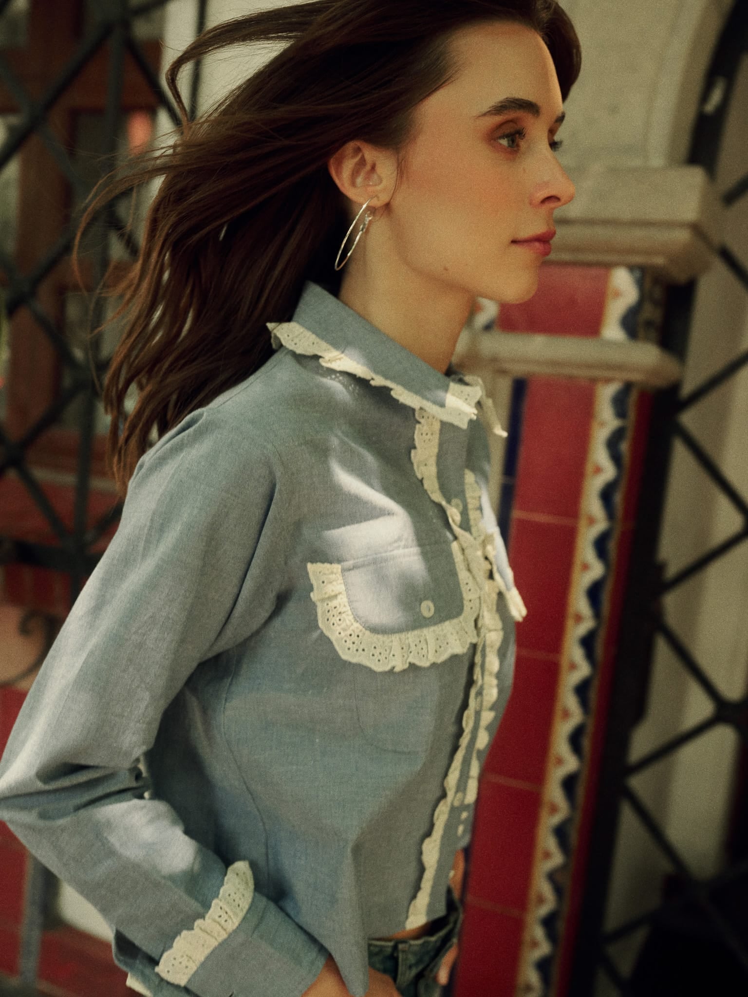 MILLE Clothing Irene Top in Chambray &amp; Lace