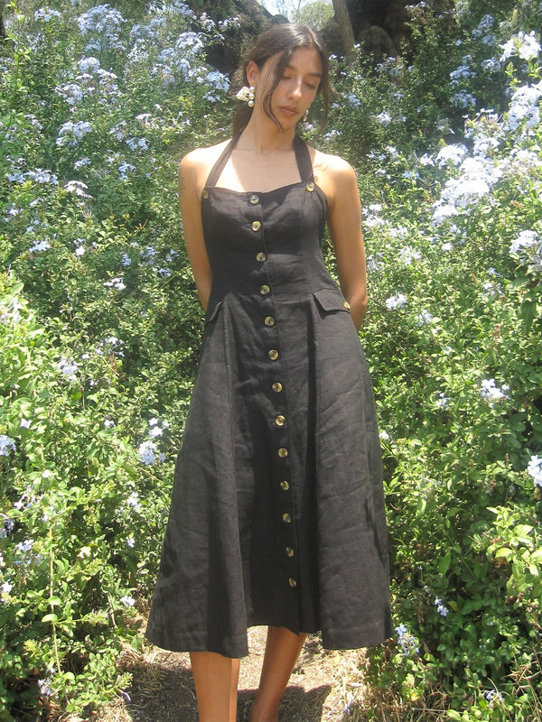 Isla Dress in Black Linen — view 10