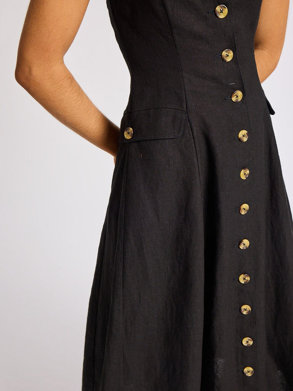 Isla Dress in Black Linen — view 4