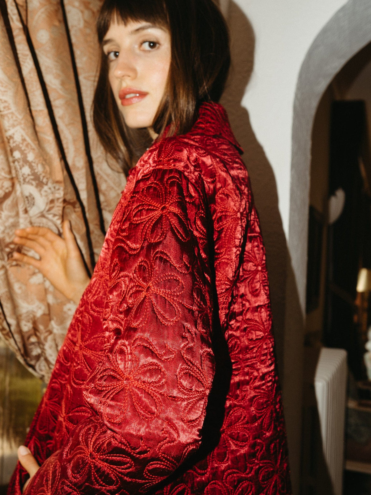 Jade Quilted Jacket in Claret — The cloth