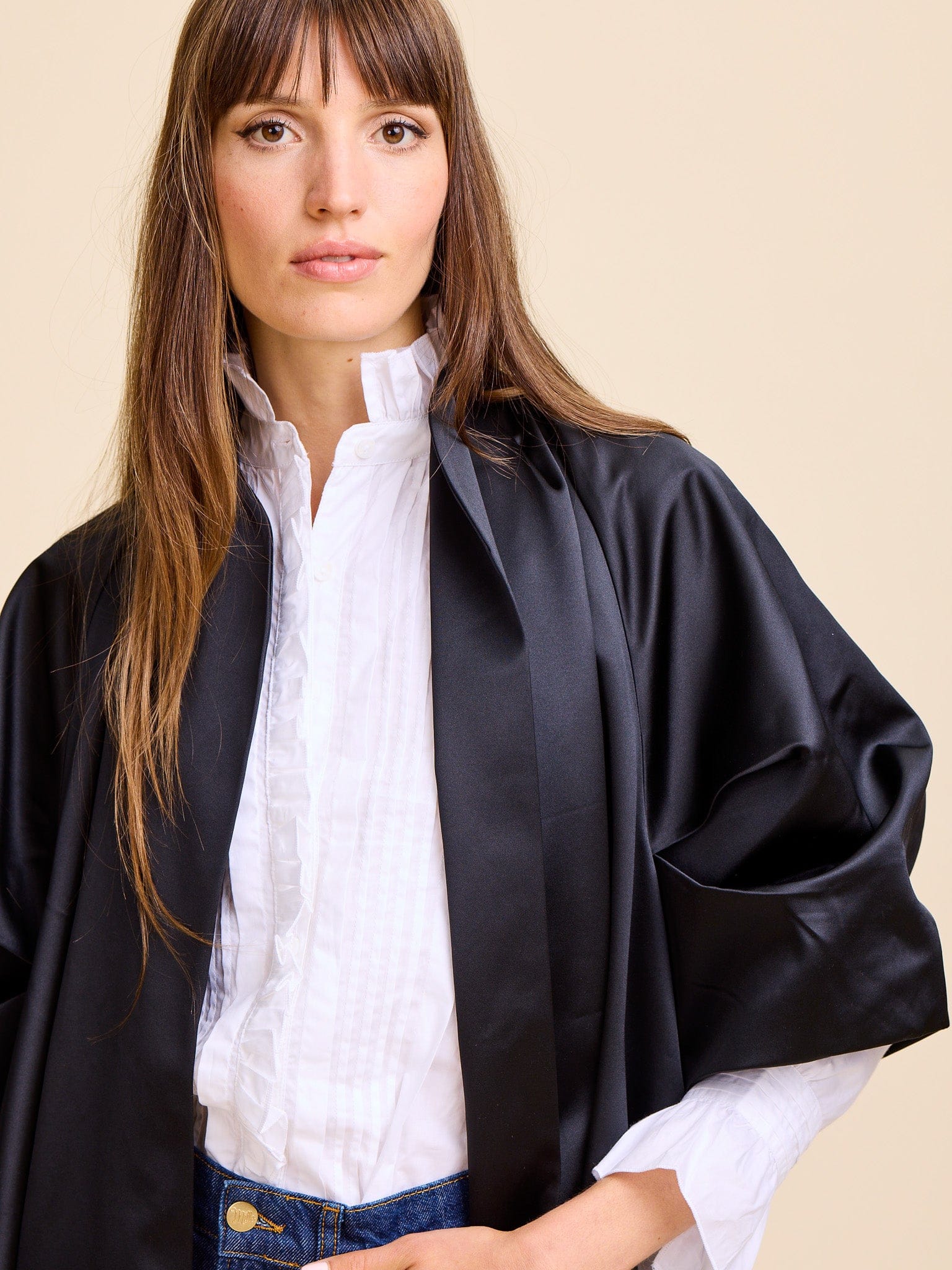 MILLE Clothing Josephine Coat in Black Satin