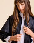 MILLE Clothing Josephine Coat in Black Satin