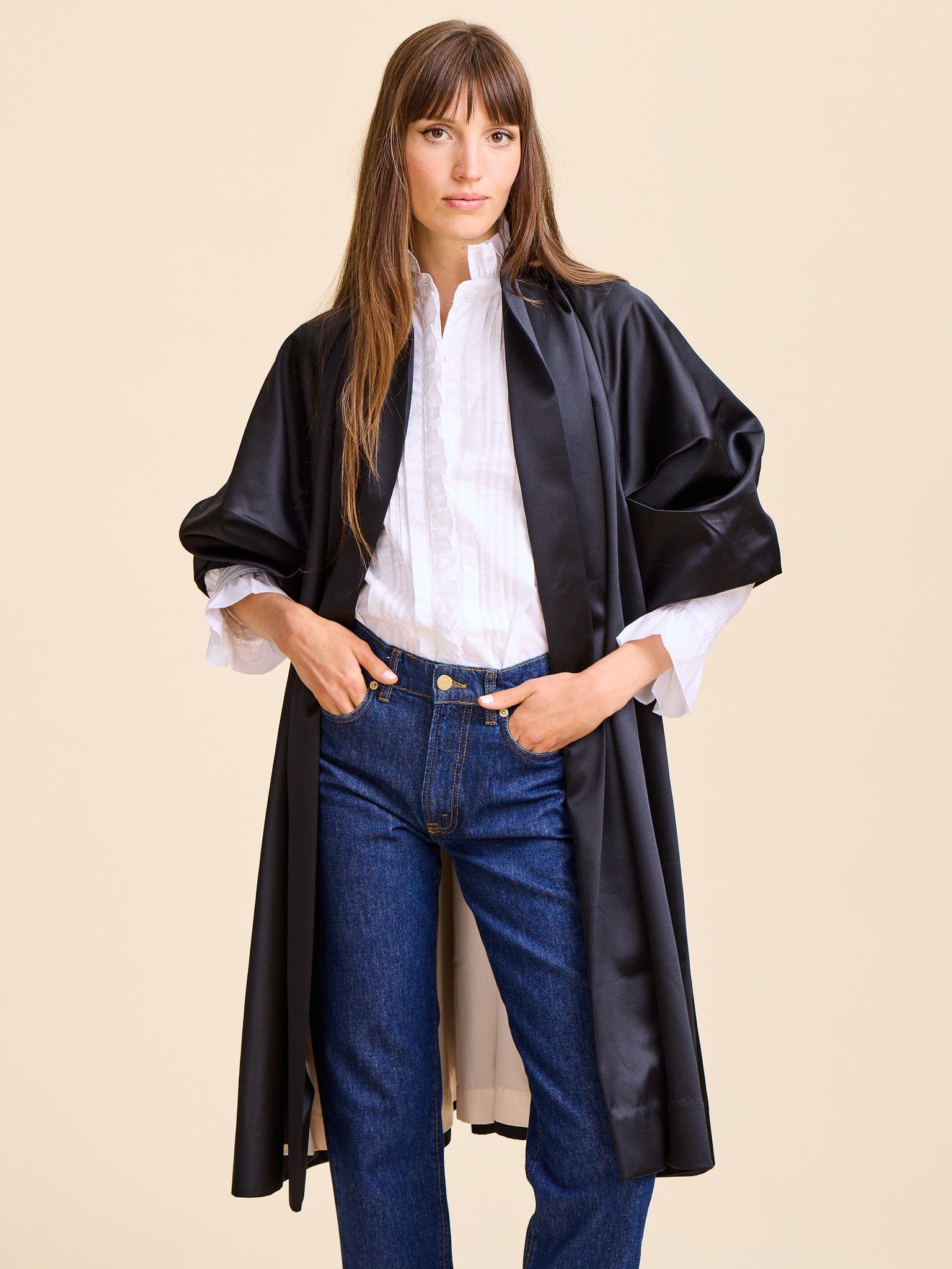 MILLE Clothing Josephine Coat in Black Satin