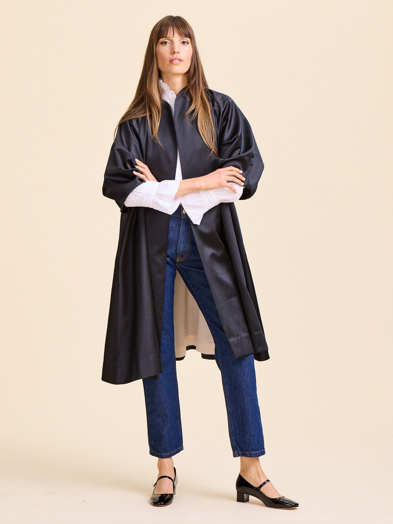 MILLE Clothing Josephine Coat in Black Satin
