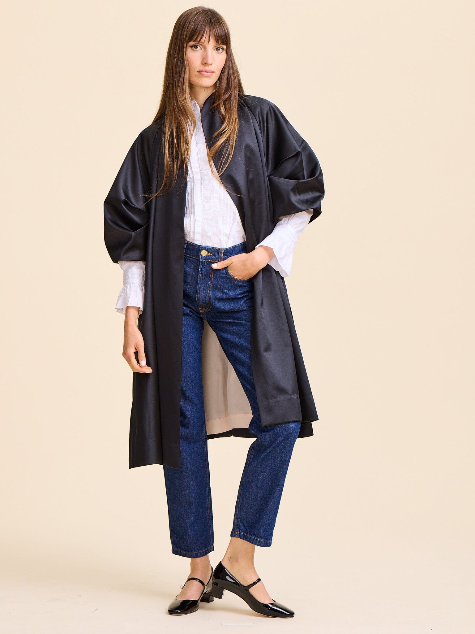 MILLE Clothing Josephine Coat in Black Satin