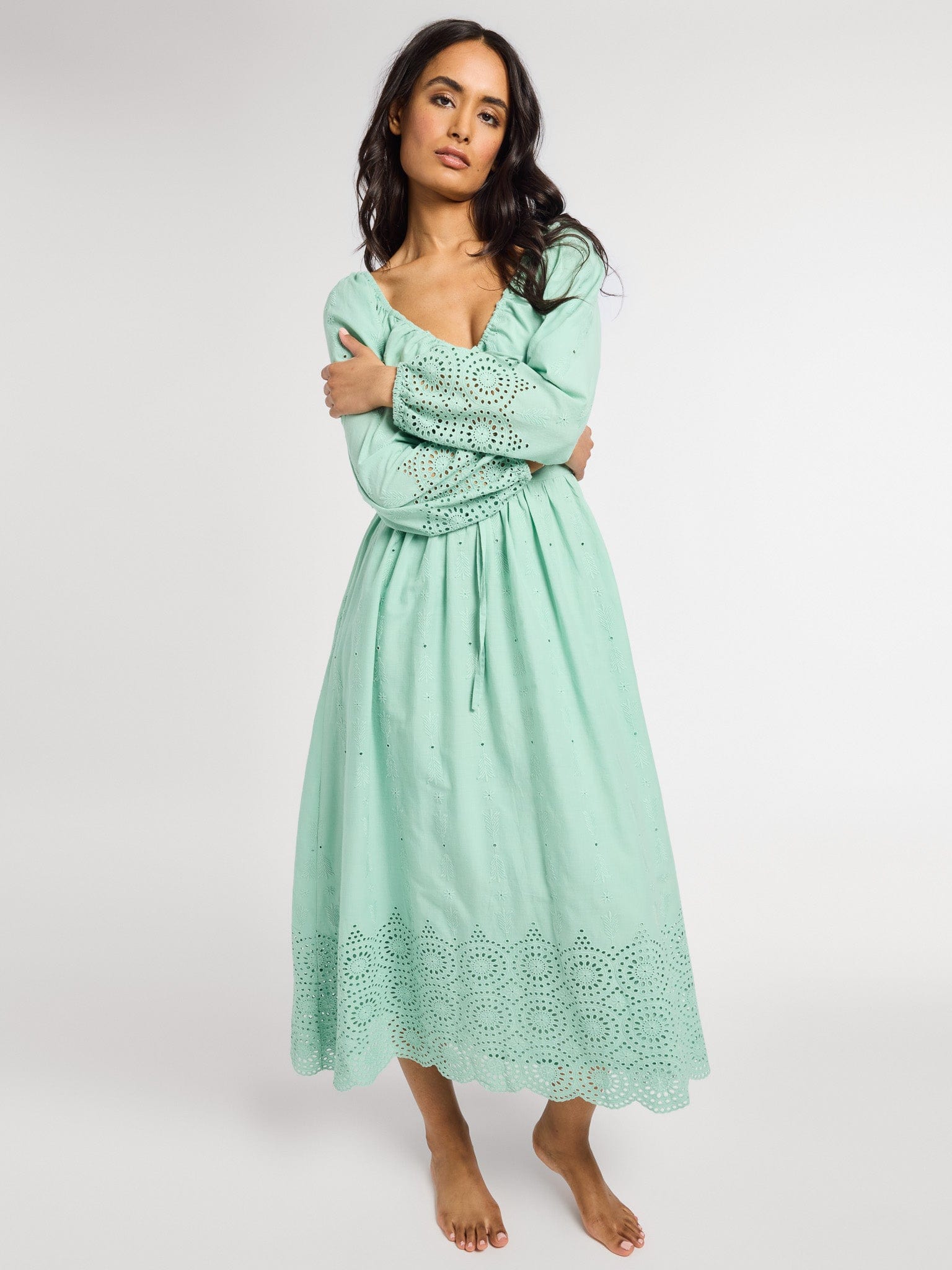 MILLE Clothing Juliette Dress in Pistachio Eyelet