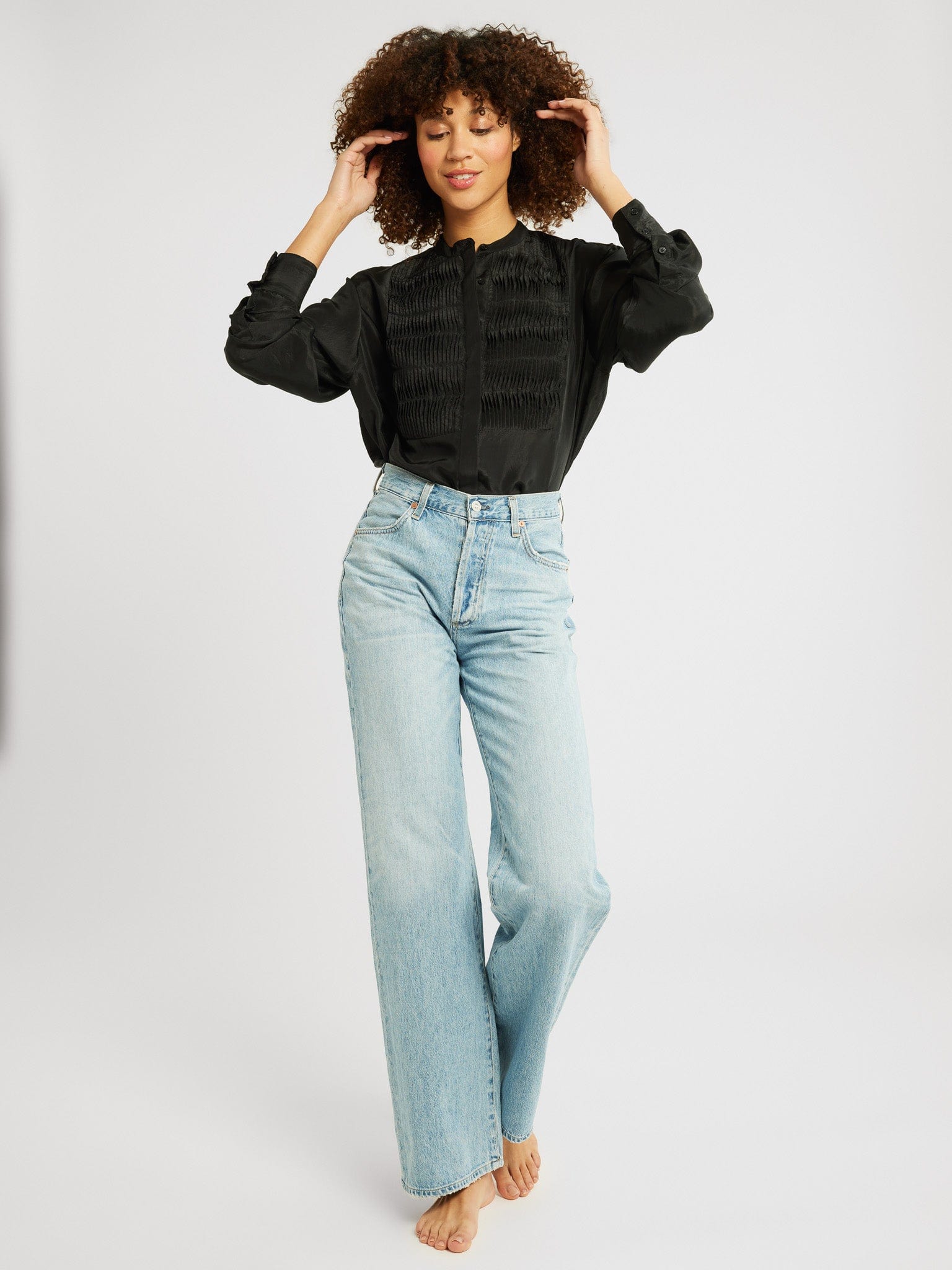 MILLE Clothing Keaton Top in Black Washed Silk