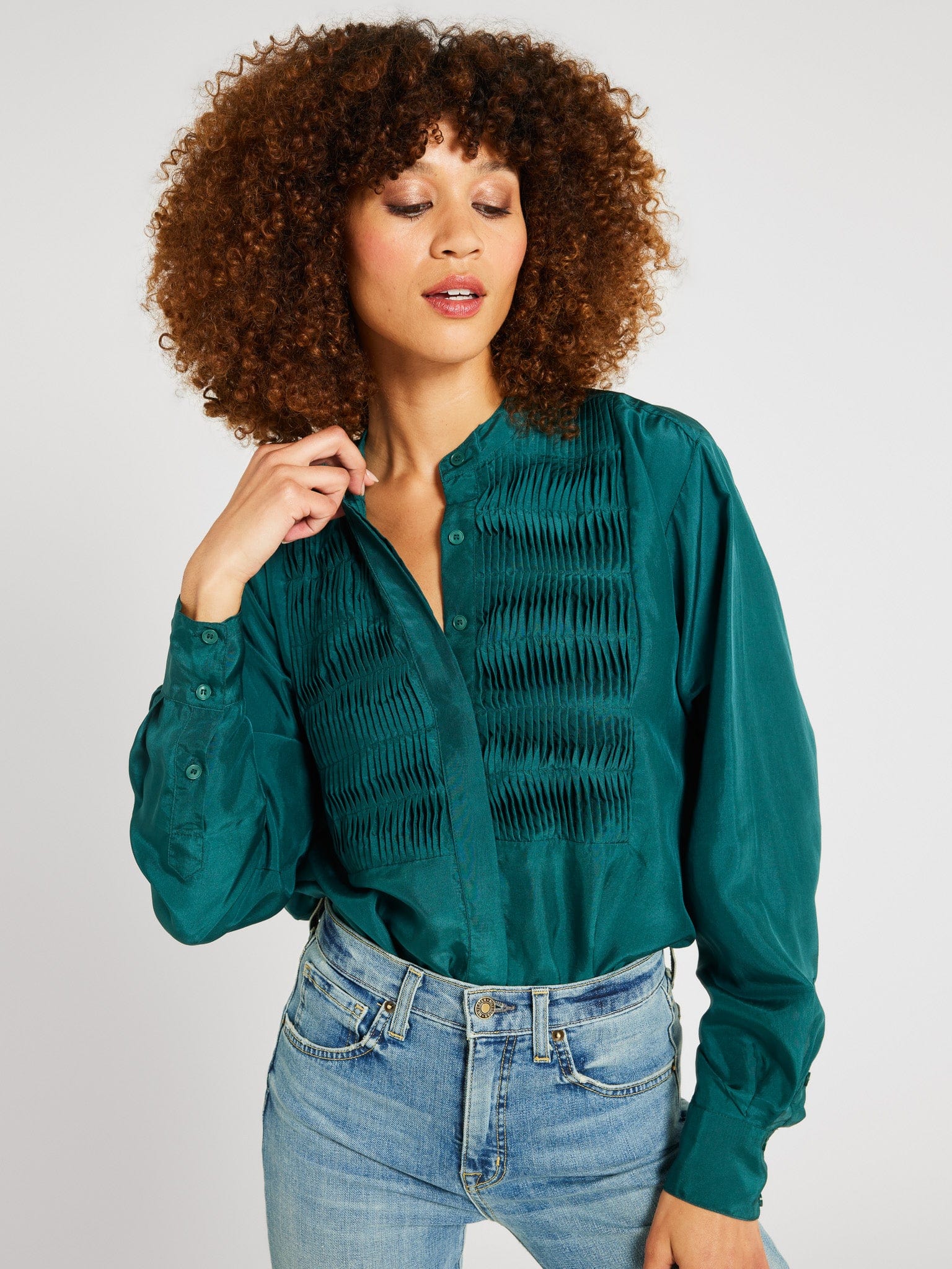 MILLE Clothing Keaton Top in Emerald Silk