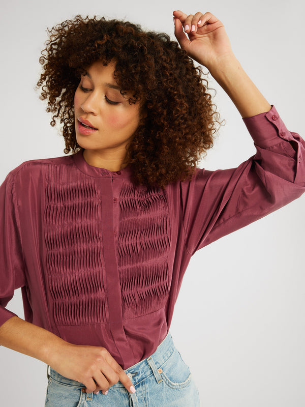 Keaton Top in Plum Washed Silk — view 1