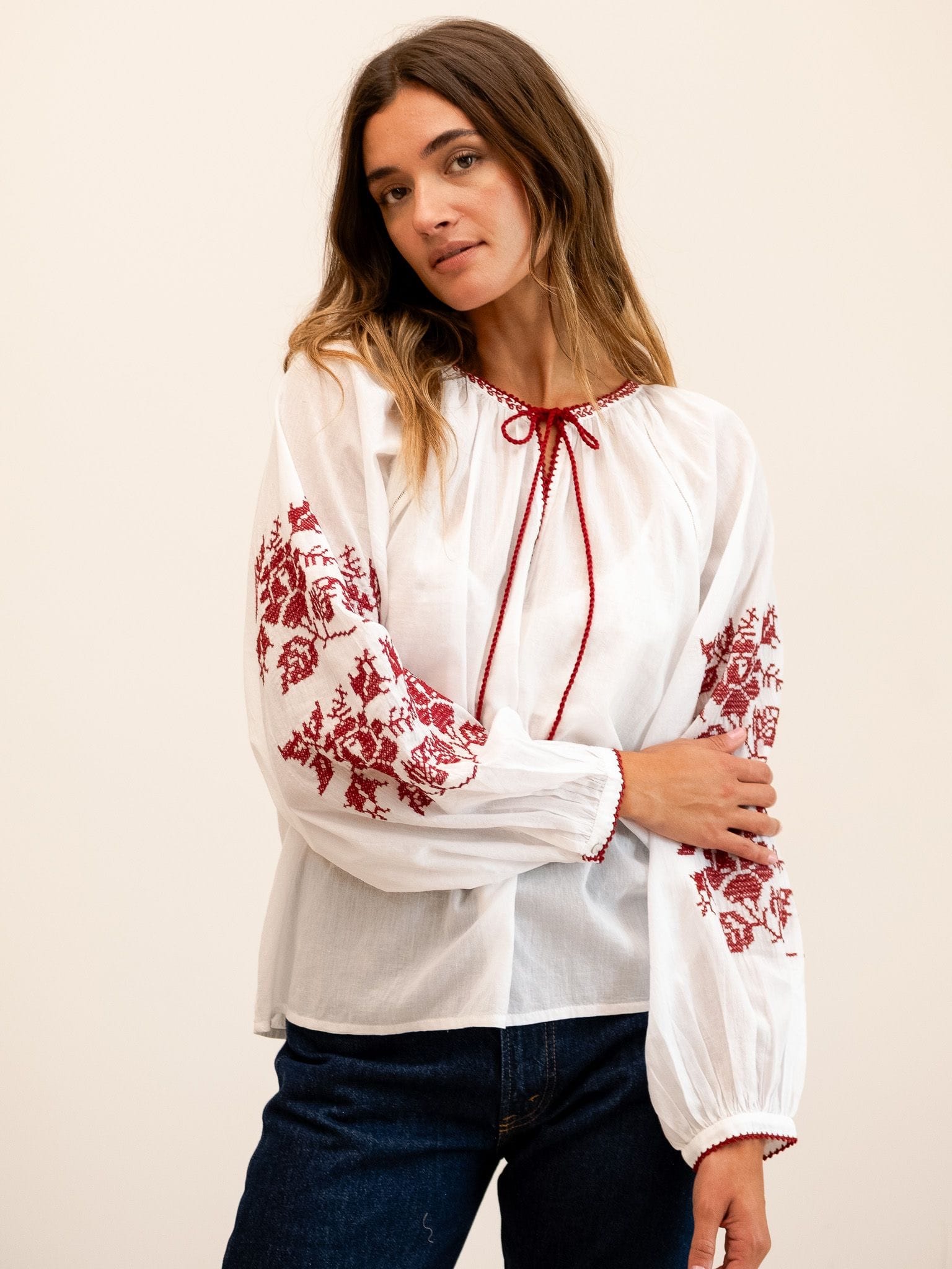 MILLE Clothing Lara Top in Rose Cross Stitch