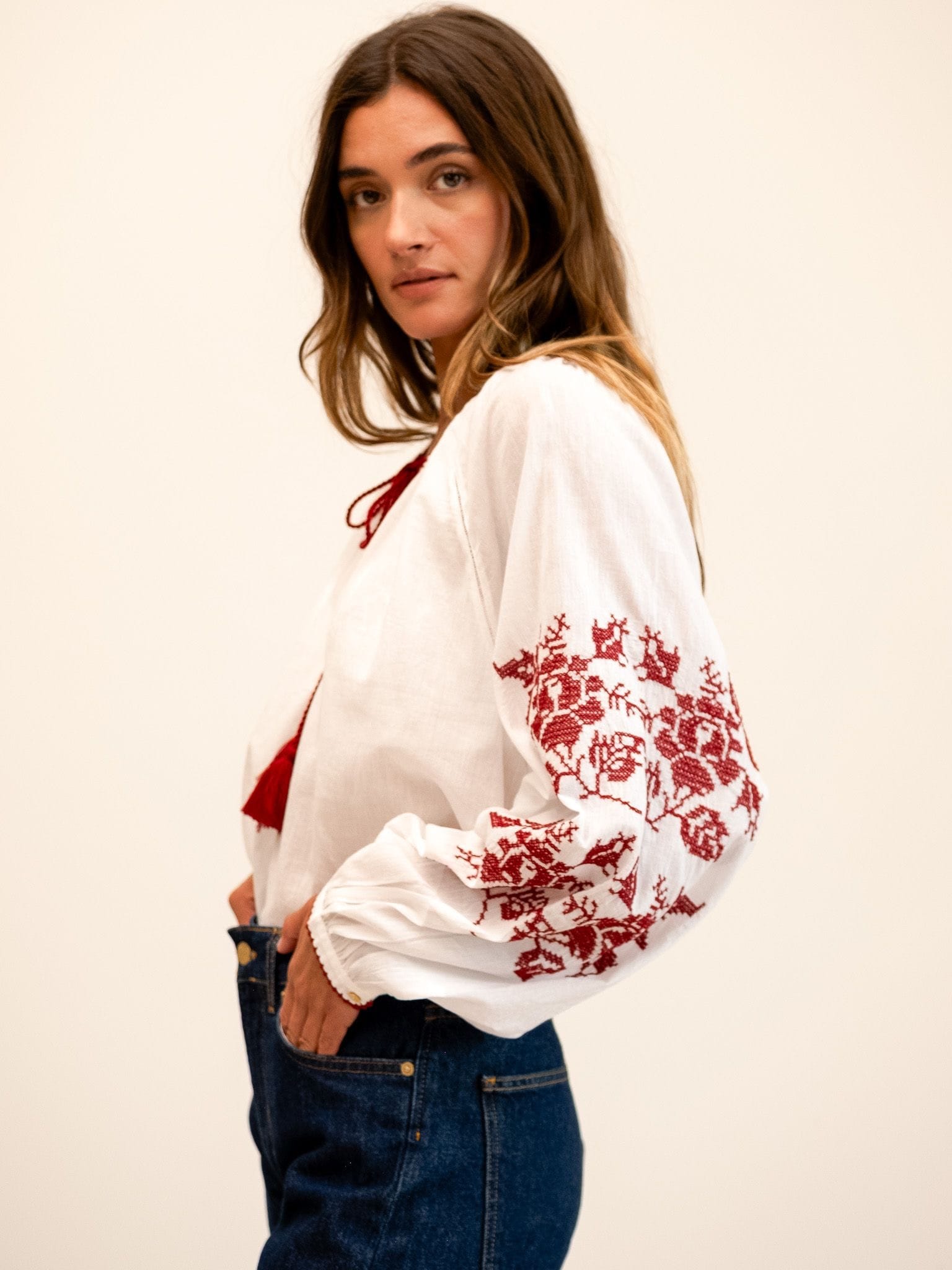 MILLE Clothing Lara Top in Rose Cross Stitch