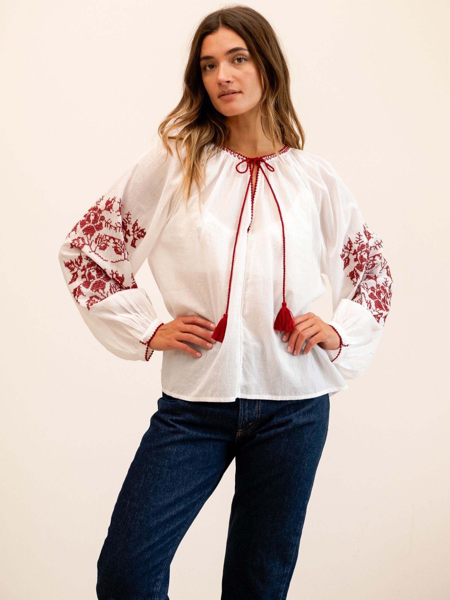 MILLE Clothing Lara Top in Rose Cross Stitch