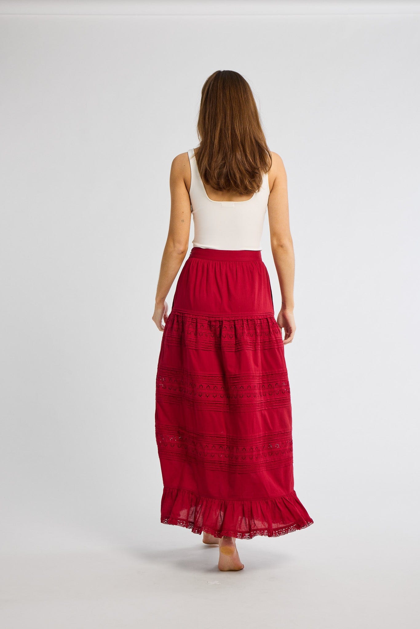 スカート n.k atelier millefeuille lace skirt バックレースアップフラワープリントフレアスカート