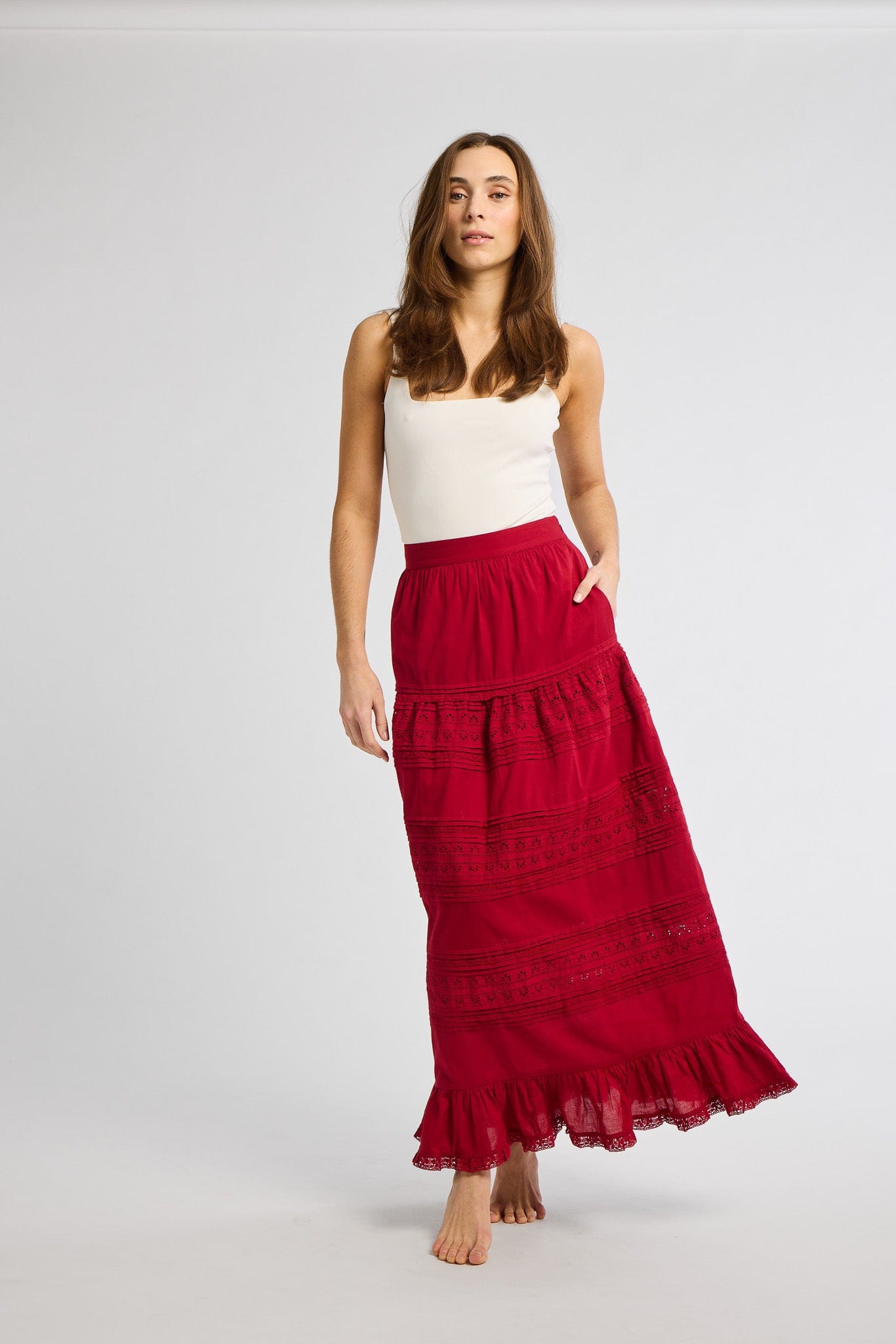 ★関税込★I AM MARI★Loenne H-line lace skirt★ Lace Up High Waist Maxi Skirt | Women School Work Office A