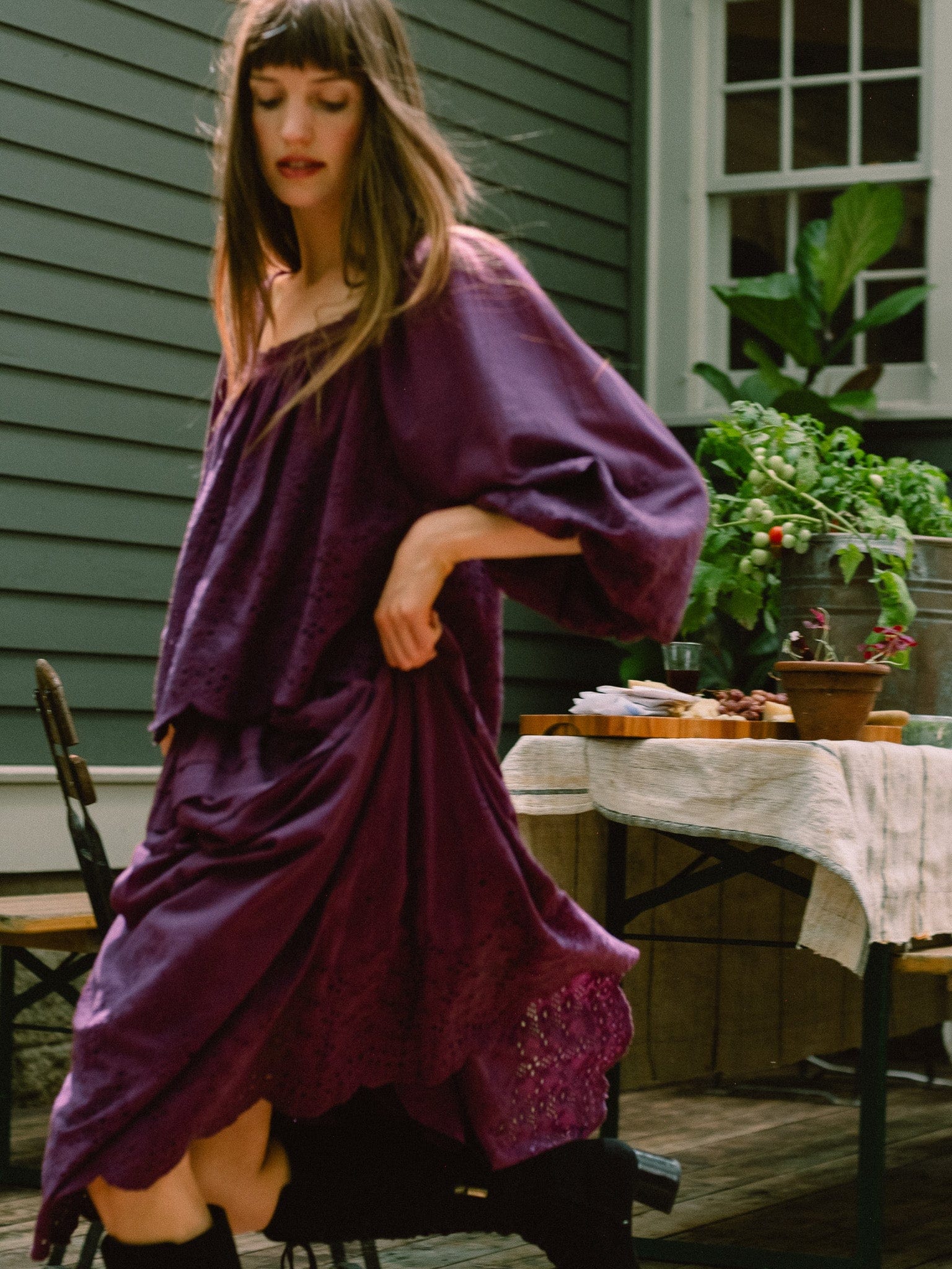 MILLE Clothing Leonie Skirt in Plum Eyelet
