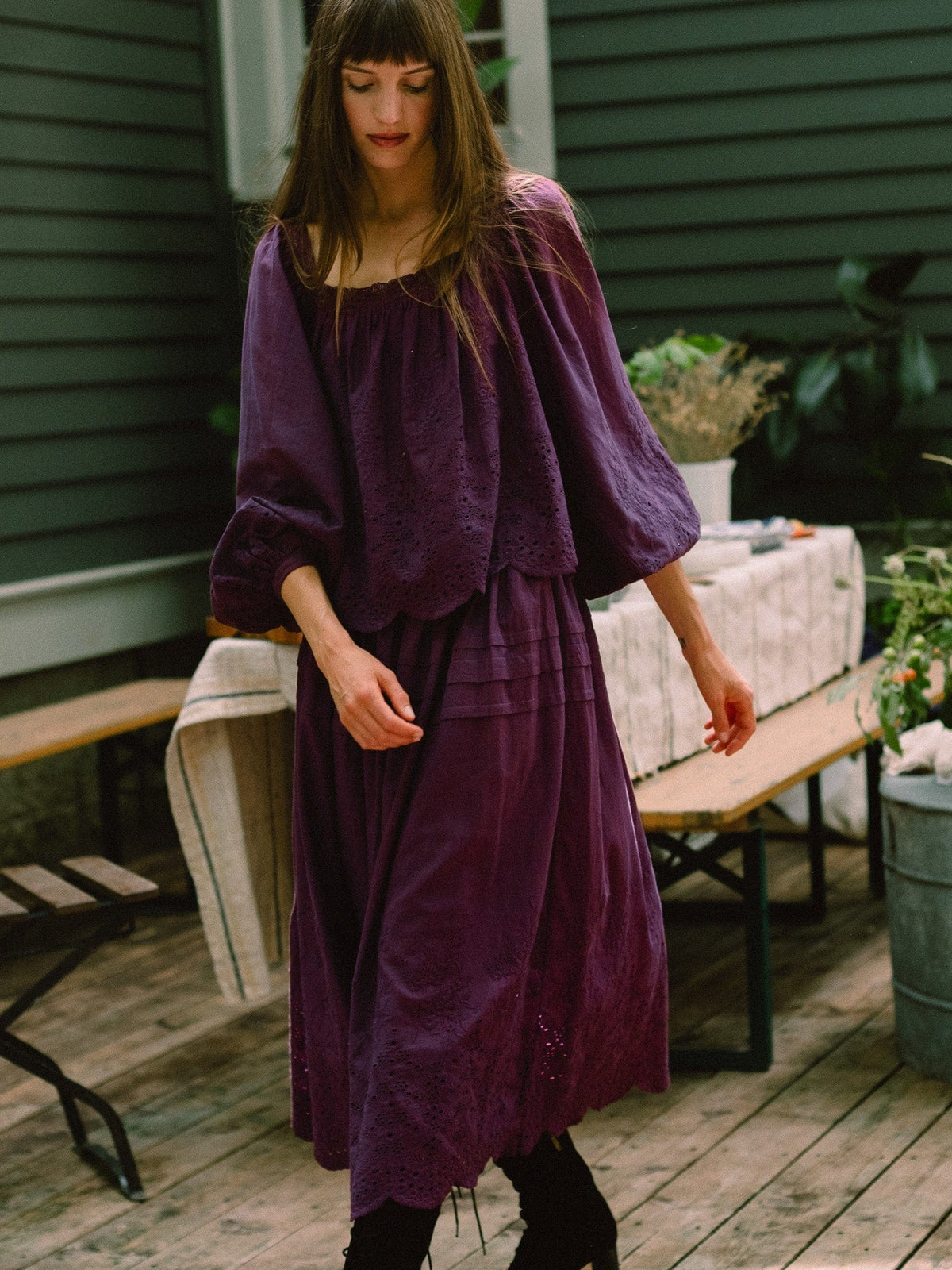 Leonie Skirt in Plum Eyelet — The cloth