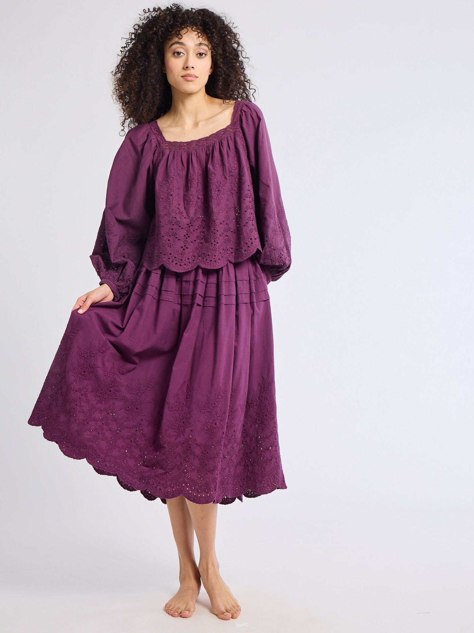 MILLE Clothing Leonie Skirt in Plum Eyelet