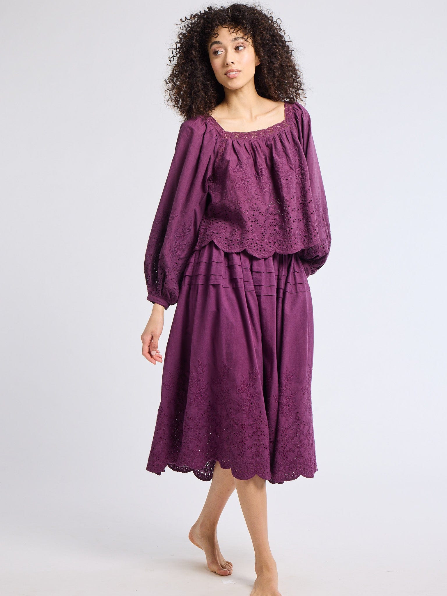 MILLE Clothing Leonie Skirt in Plum Eyelet