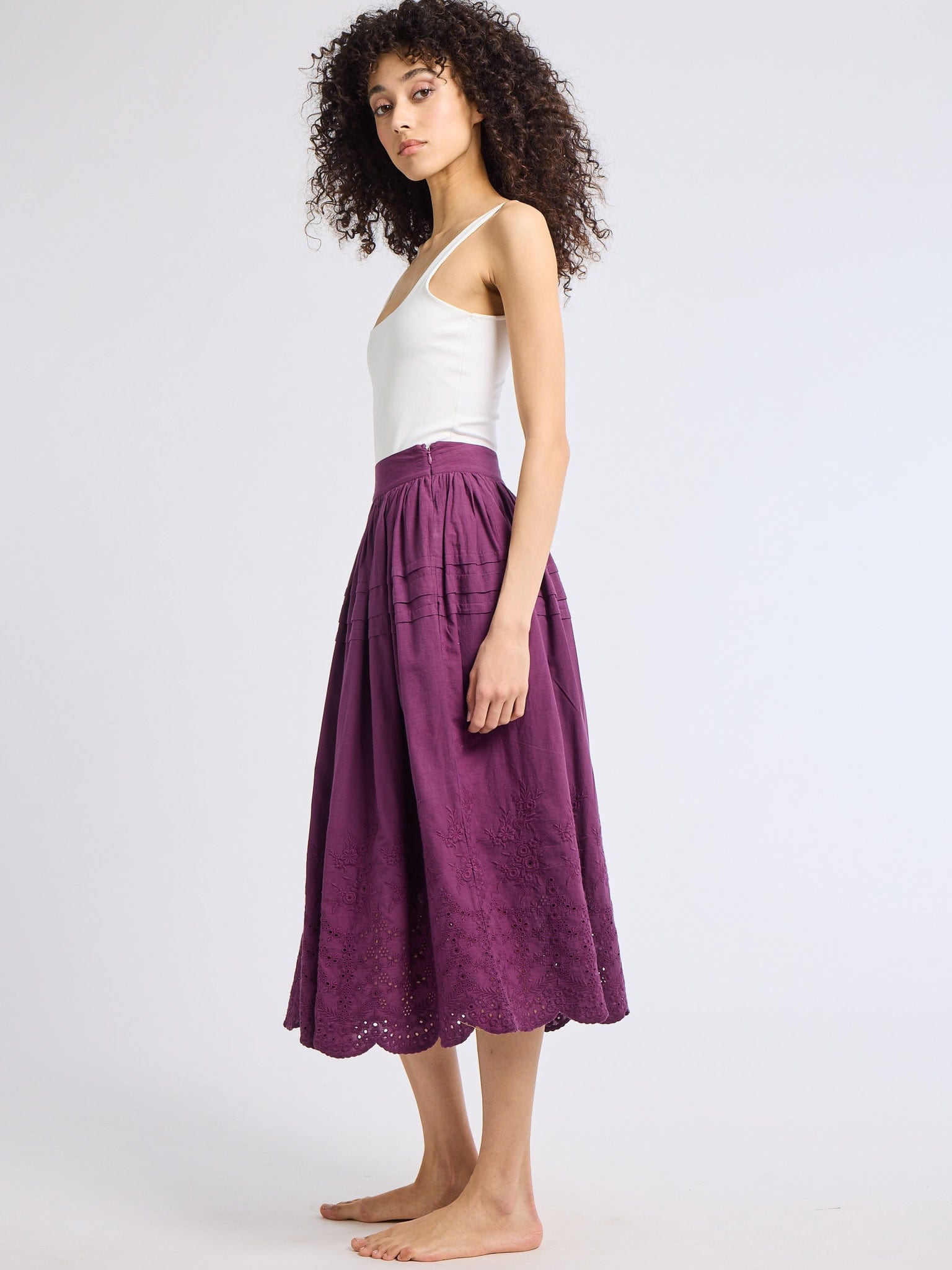 MILLE Clothing Leonie Skirt in Plum Eyelet