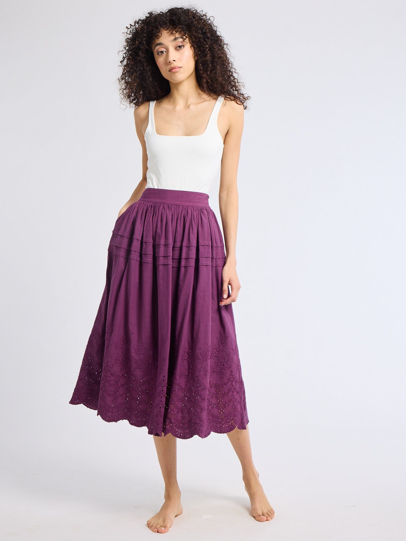 MILLE Clothing Leonie Skirt in Plum Eyelet