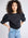 MILLE Lila Top in Black – bold puffed sleeves cotton poplin, front view